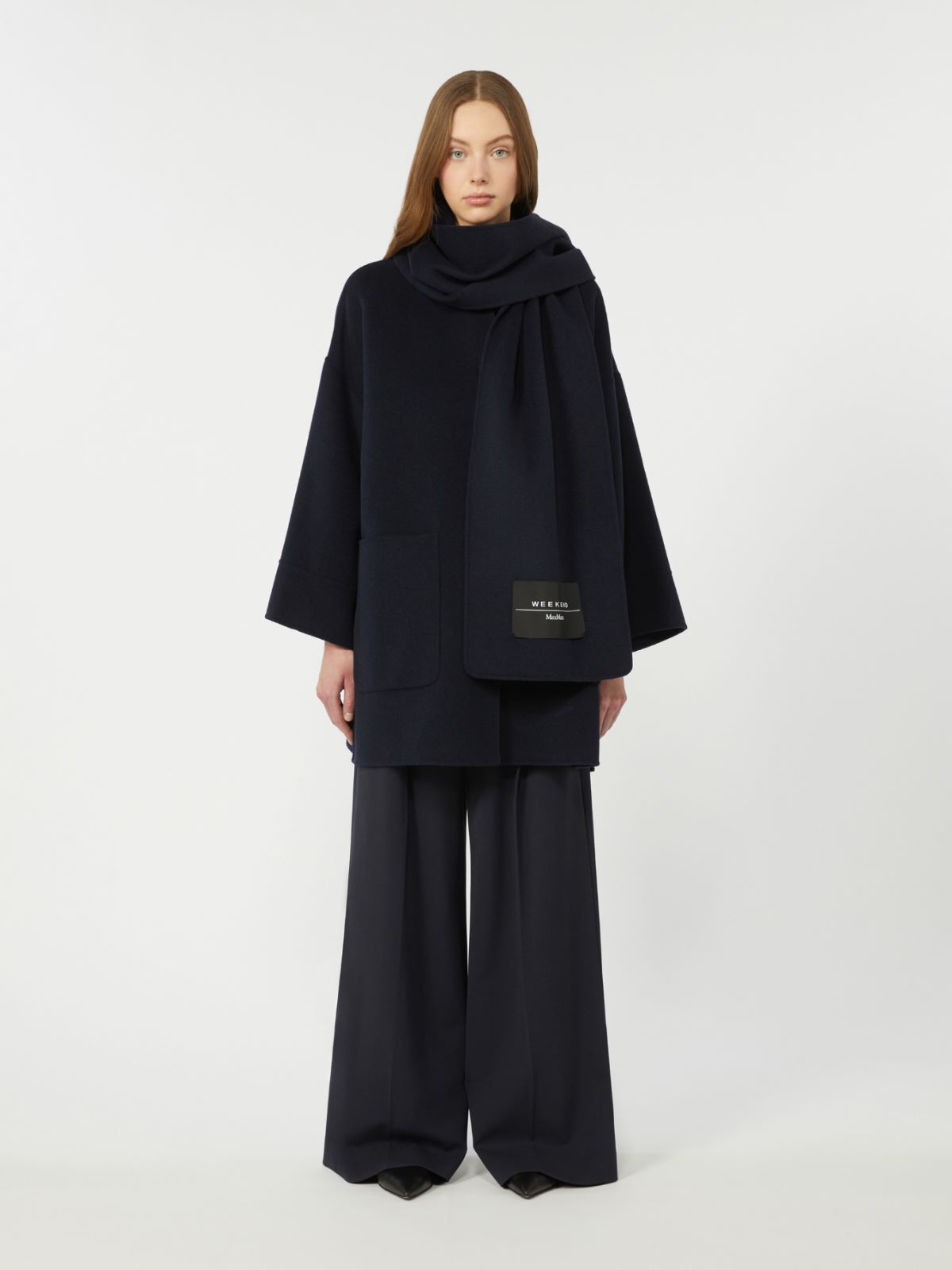 Wool-blend coat with scarf - NAVY - Weekend - 2