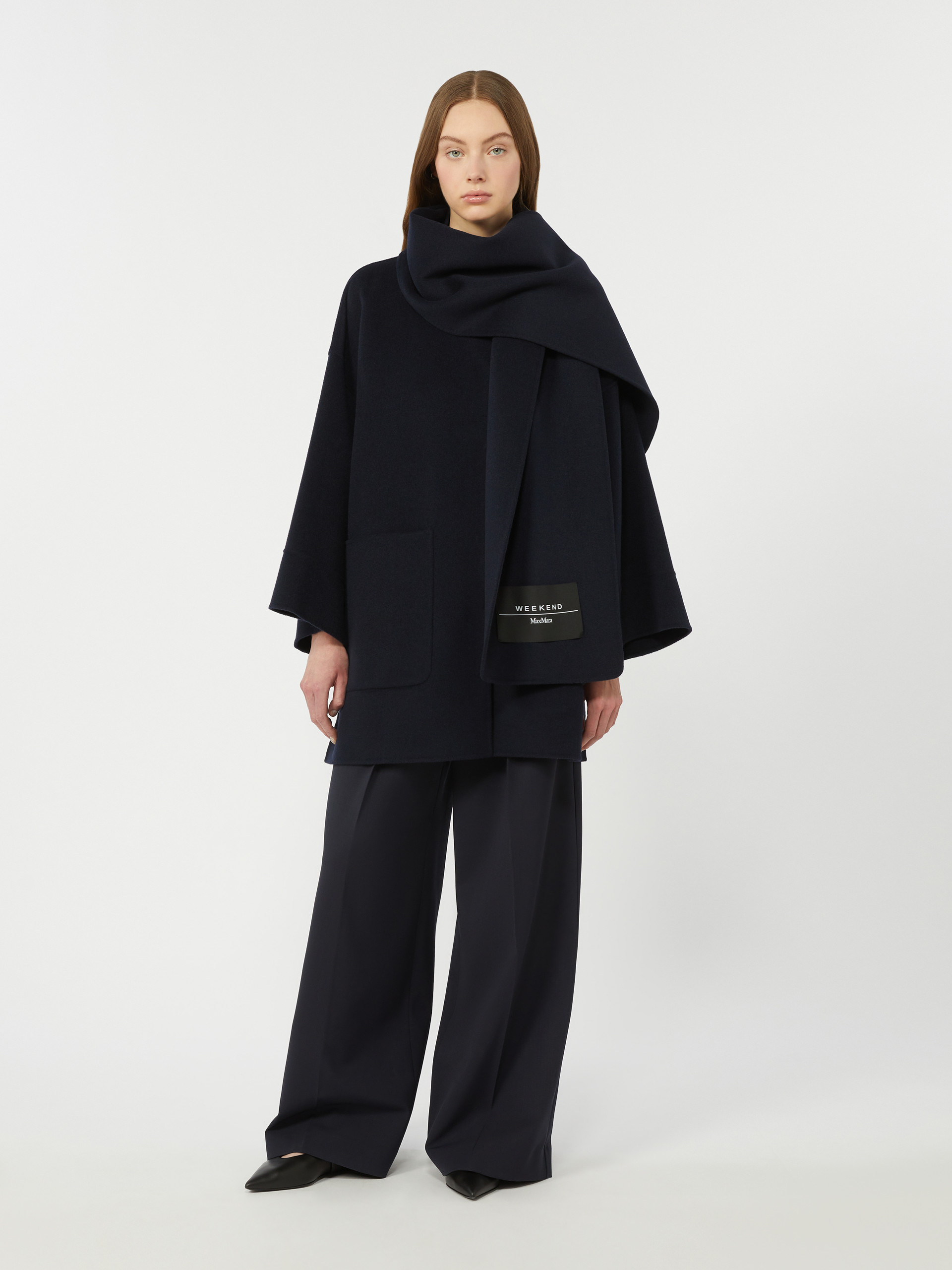 Wool-blend coat with scarf - NAVY - Weekend Max Mara