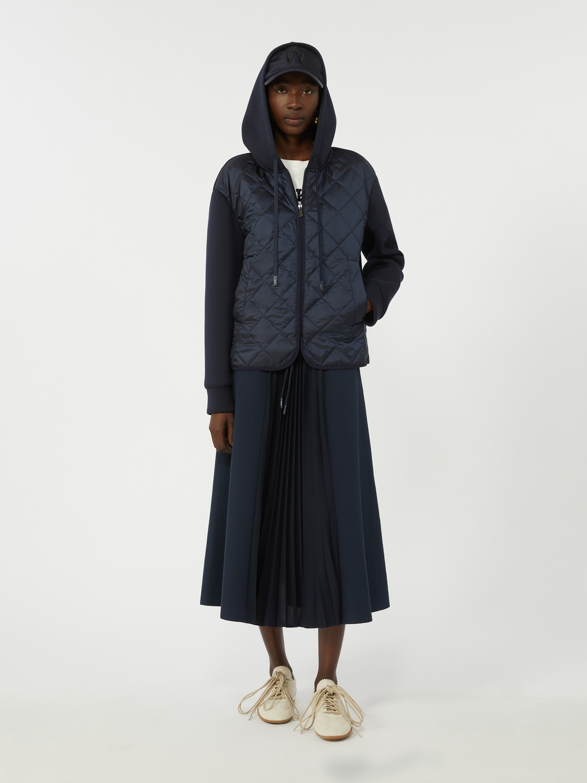 Padded, hooded jacket in water-repellent canvas and jersey - NAVY - Weekend Max Mara