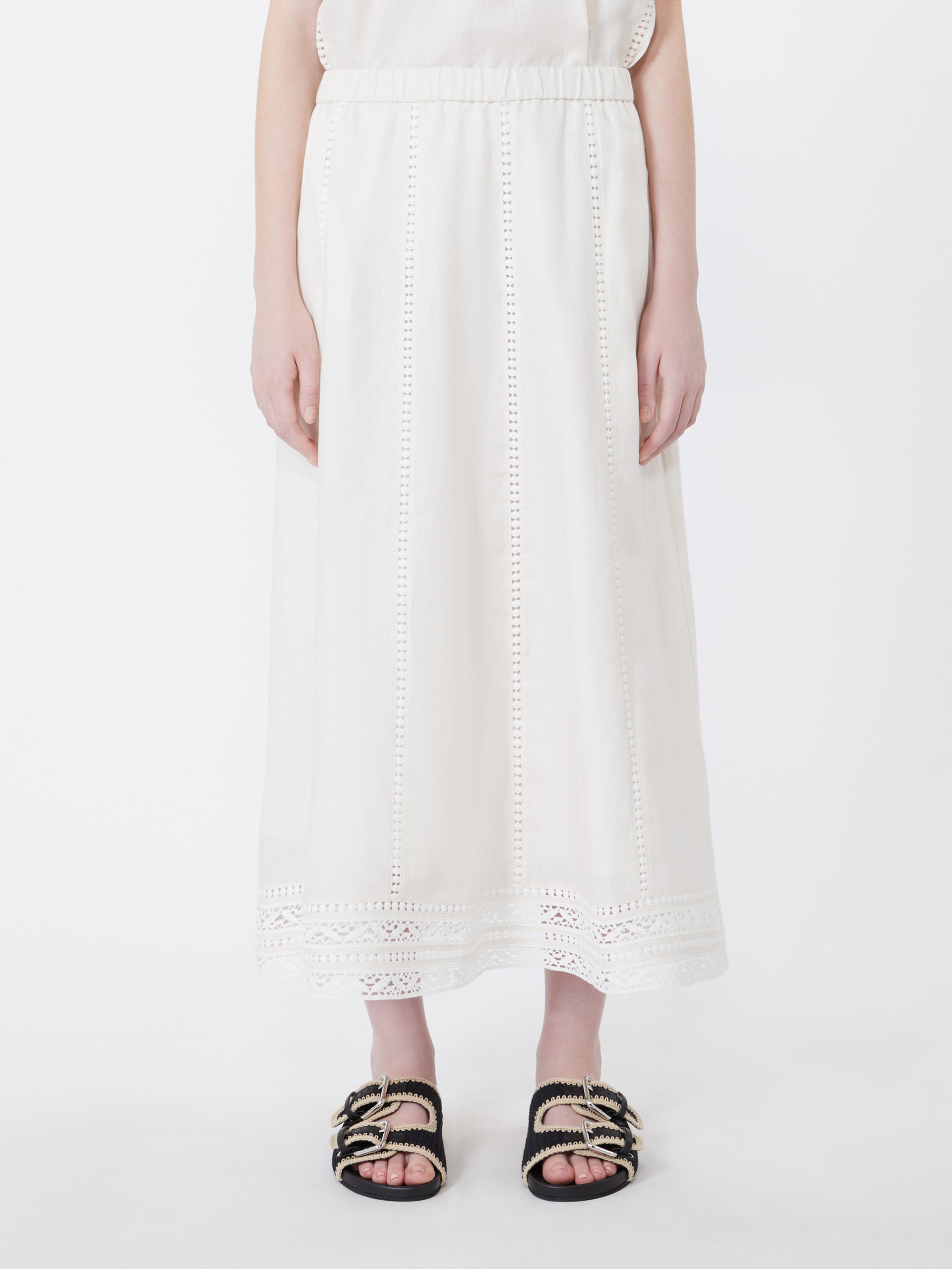 Linen skirt with à jour embroidery - ECRU - Weekend Max Mara - 2