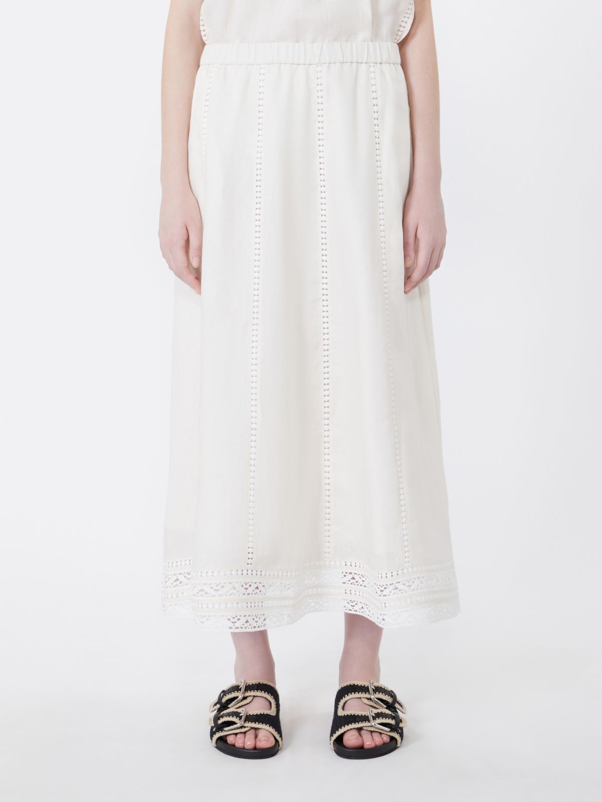 Linen skirt with à jour embroidery - ECRU - Weekend - 2