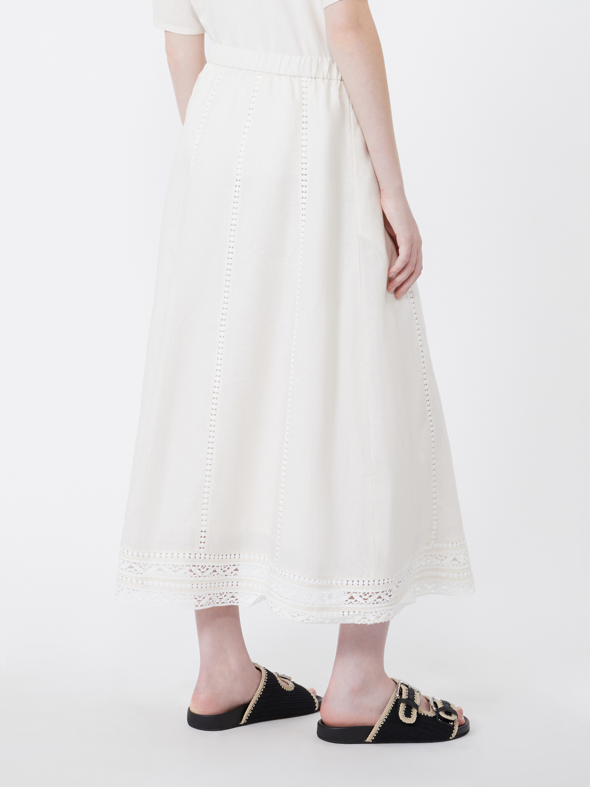 Linen skirt with à jour embroidery - ECRU - Weekend Max Mara - 3