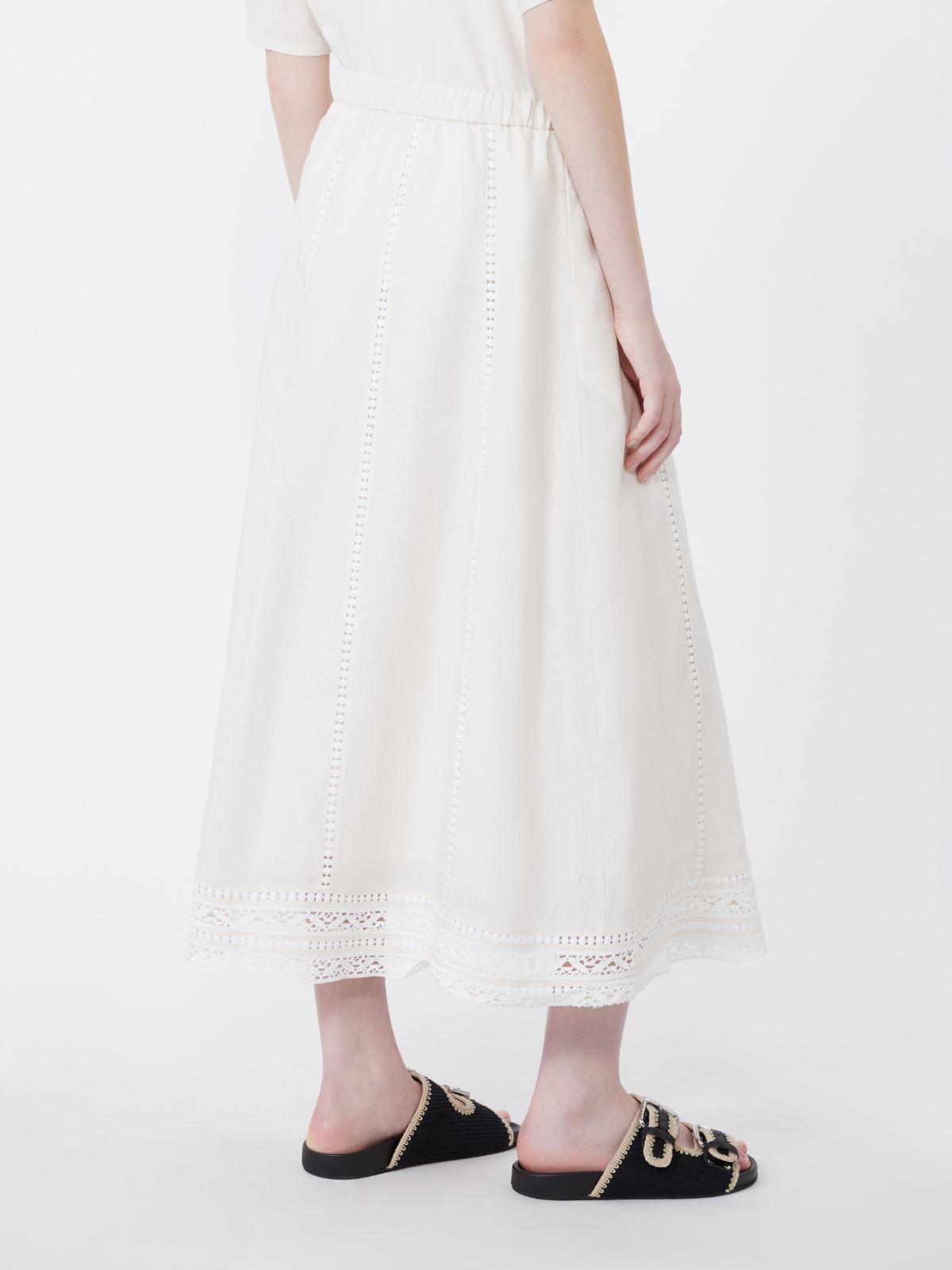 Linen skirt with à jour embroidery - ECRU - Weekend - 3