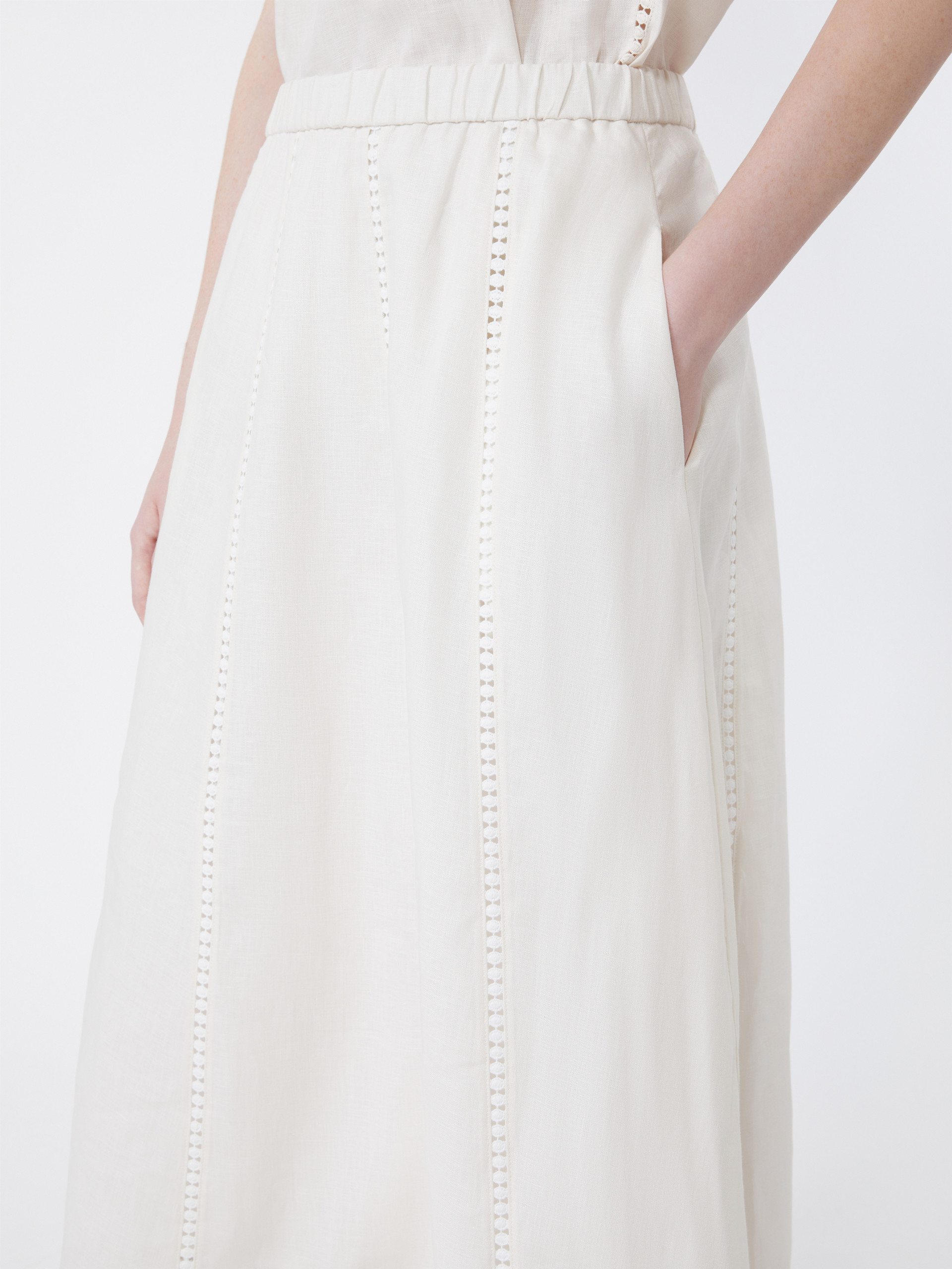 Linen skirt with à jour embroidery - ECRU - Weekend Max Mara - 4