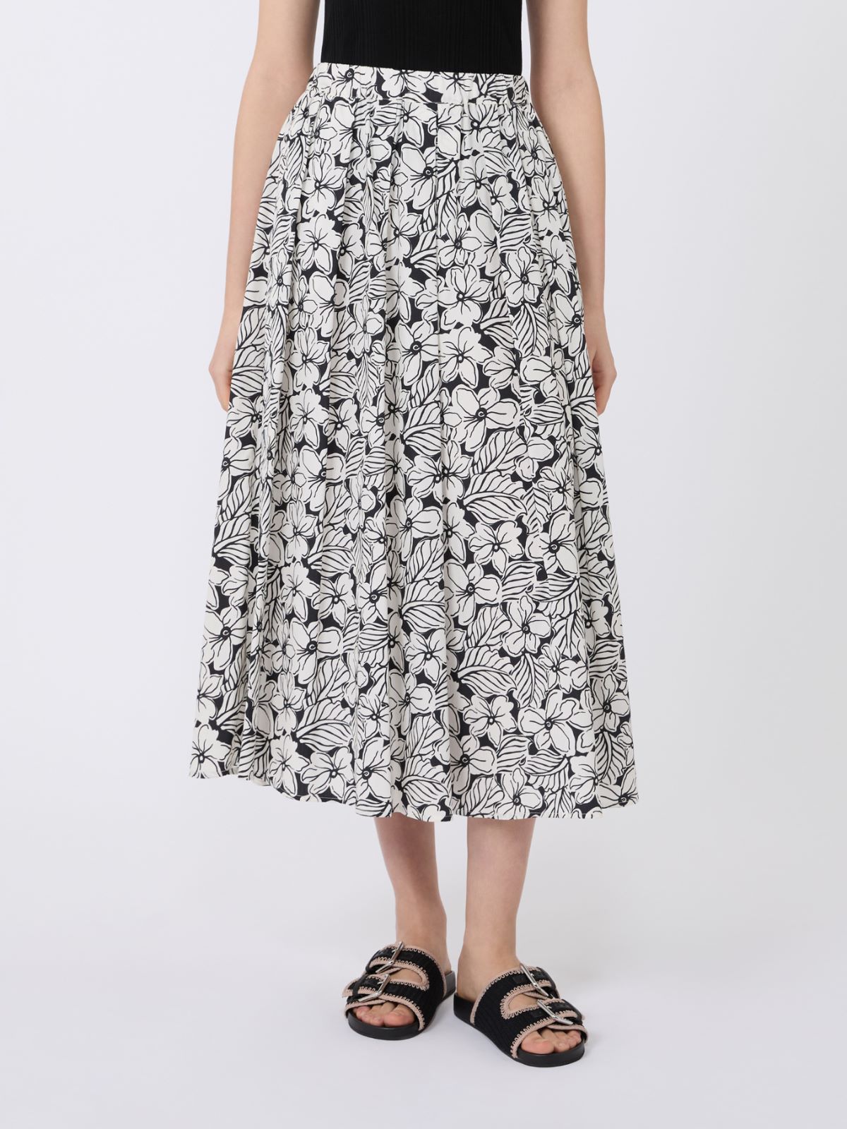 Printed poplin pleated skirt - BLACK - Weekend - 2