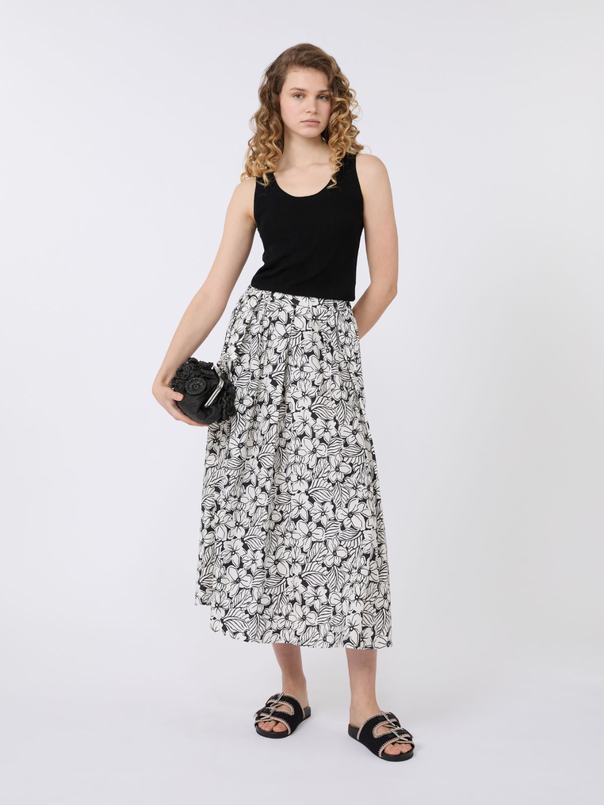 Printed poplin pleated skirt - BLACK - Weekend