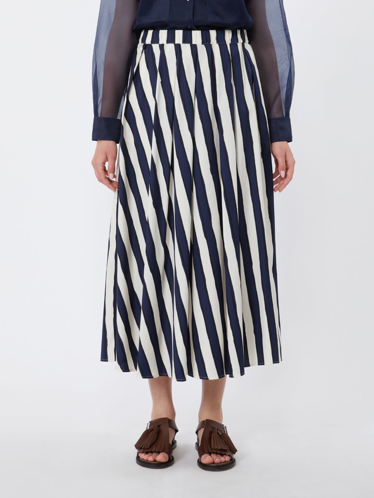 Printed poplin pleated skirt - NAVY - Weekend - 2