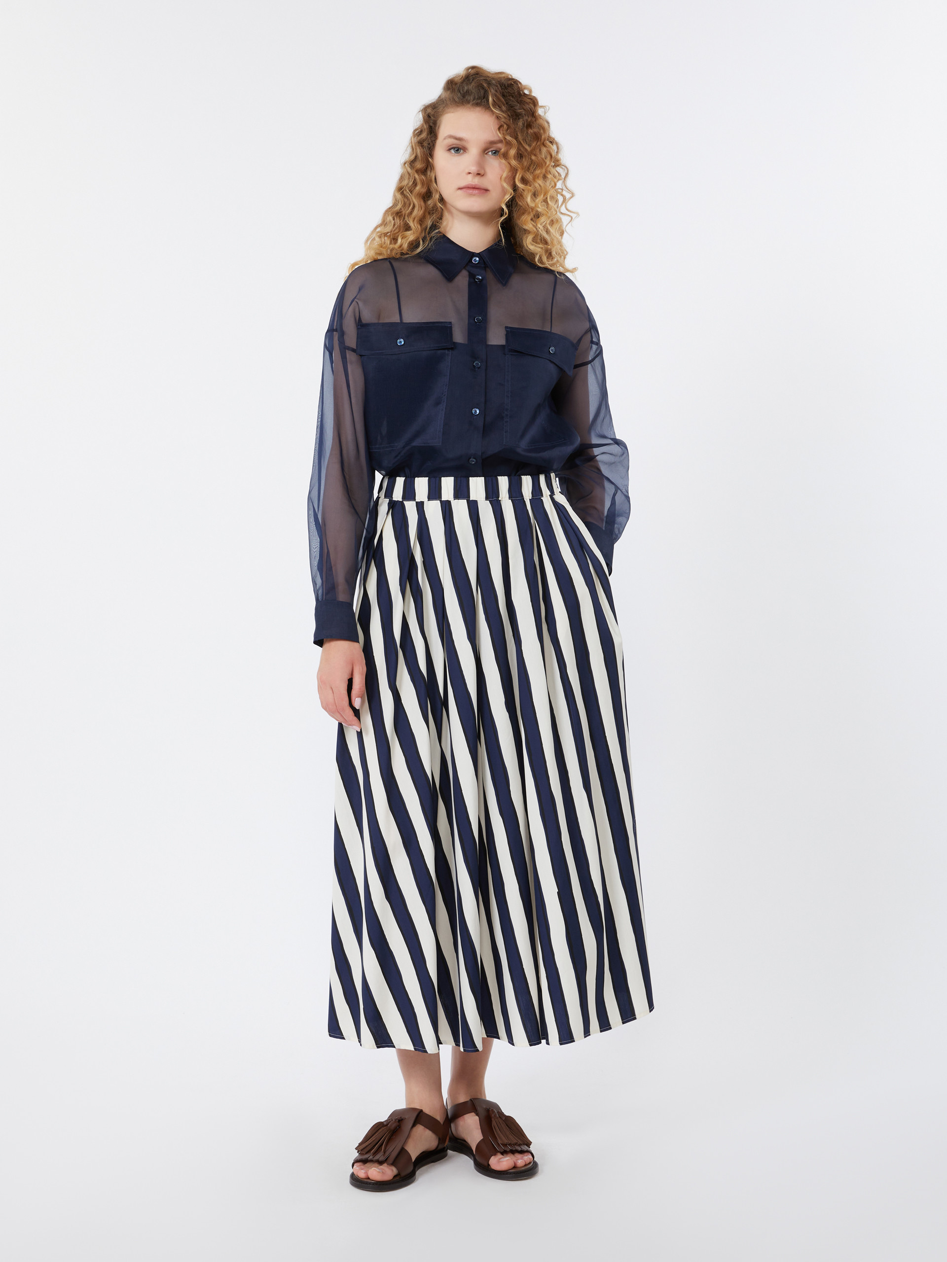 Printed poplin pleated skirt - NAVY - Weekend Max Mara