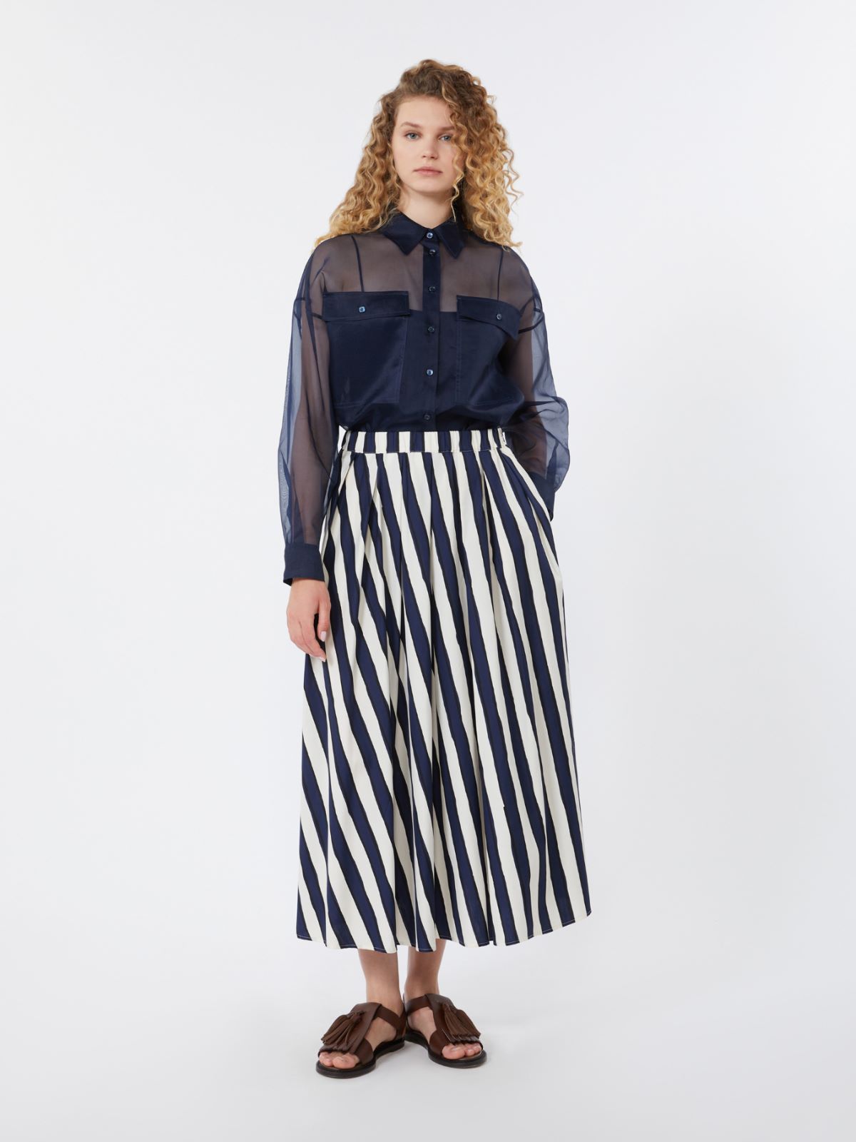 Printed poplin pleated skirt - NAVY - Weekend
