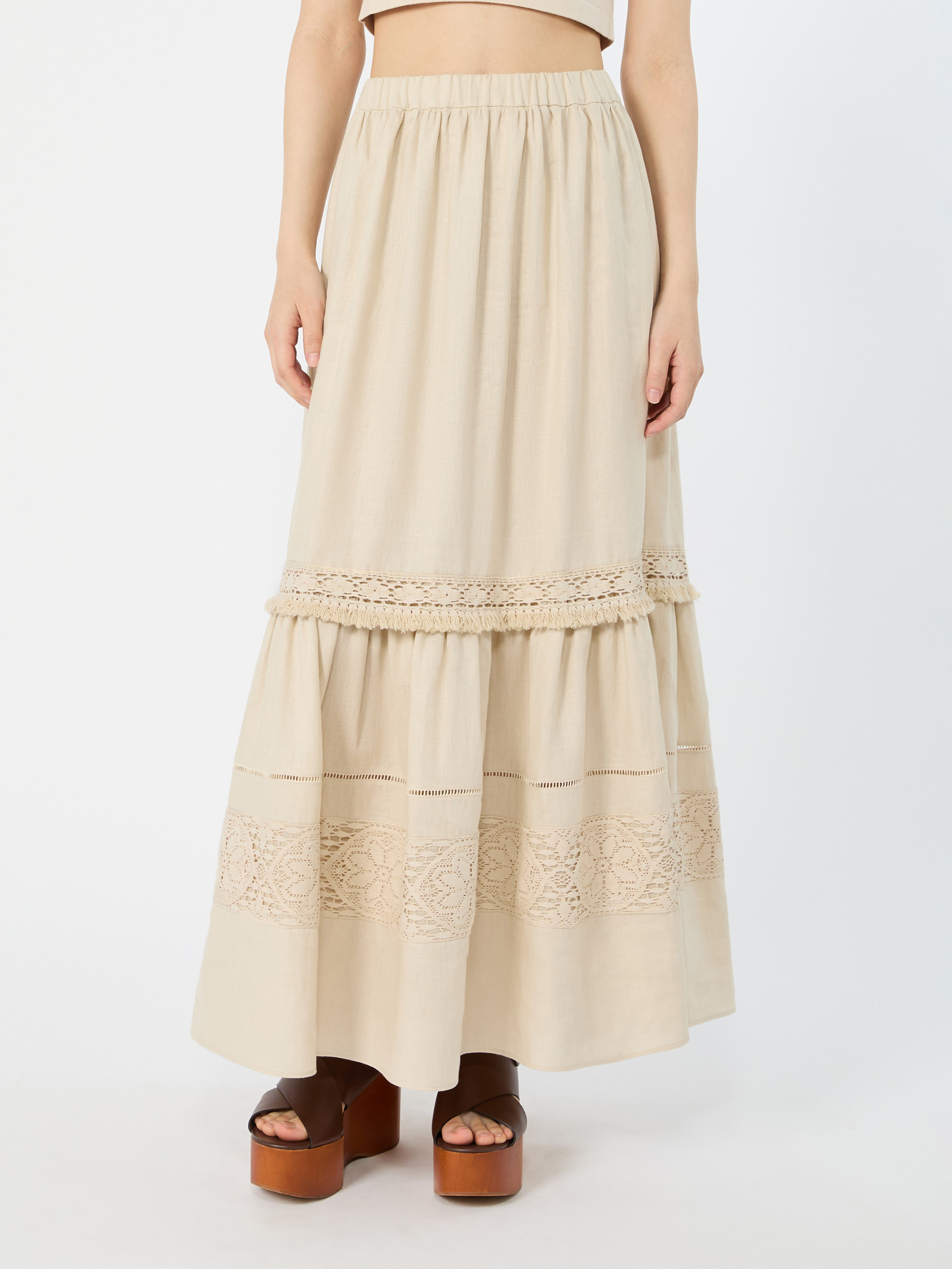 Long linen fabric skirt - SAND - Weekend Max Mara - 2