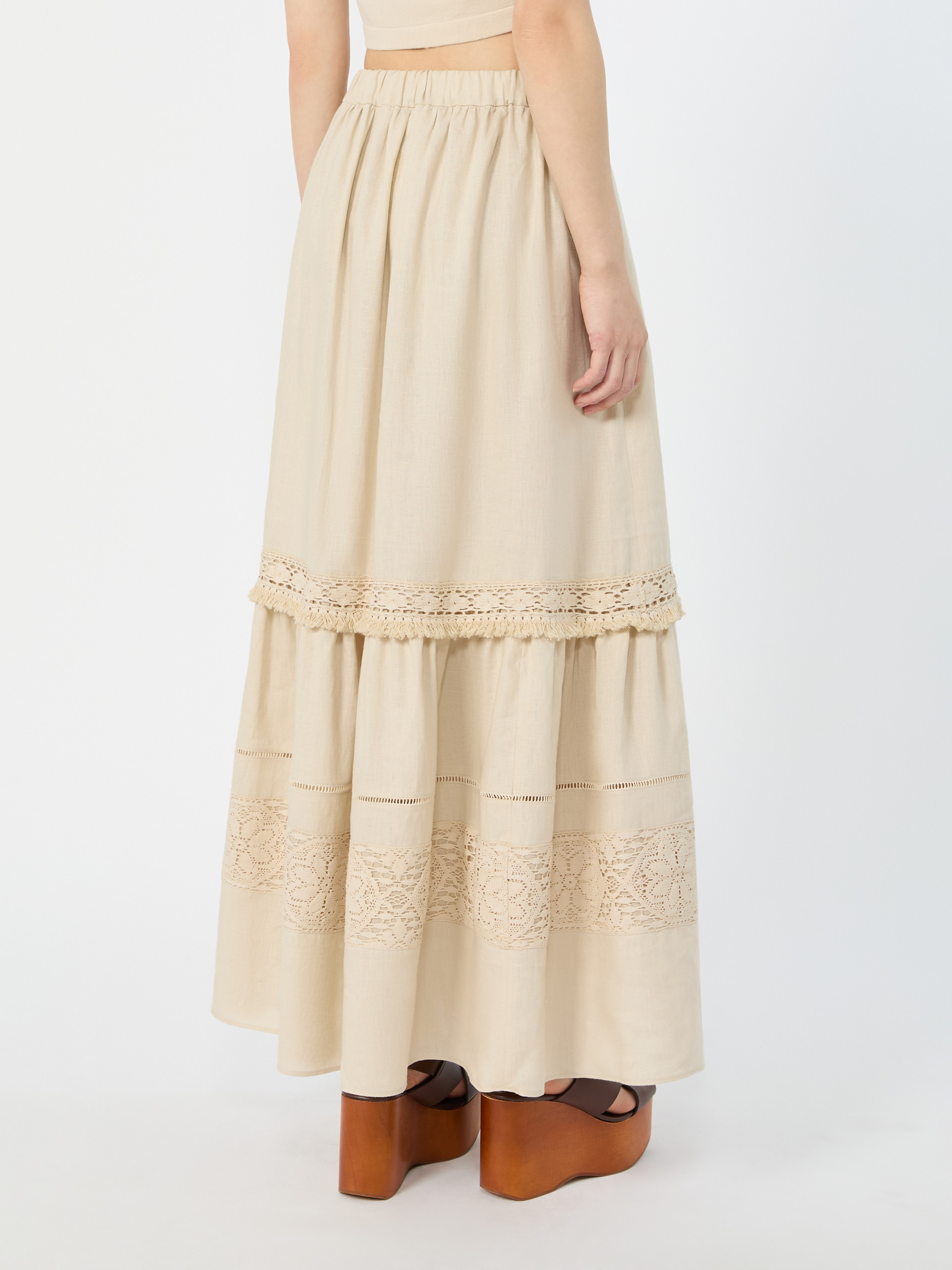 Long linen fabric skirt - SAND - Weekend Max Mara - 3