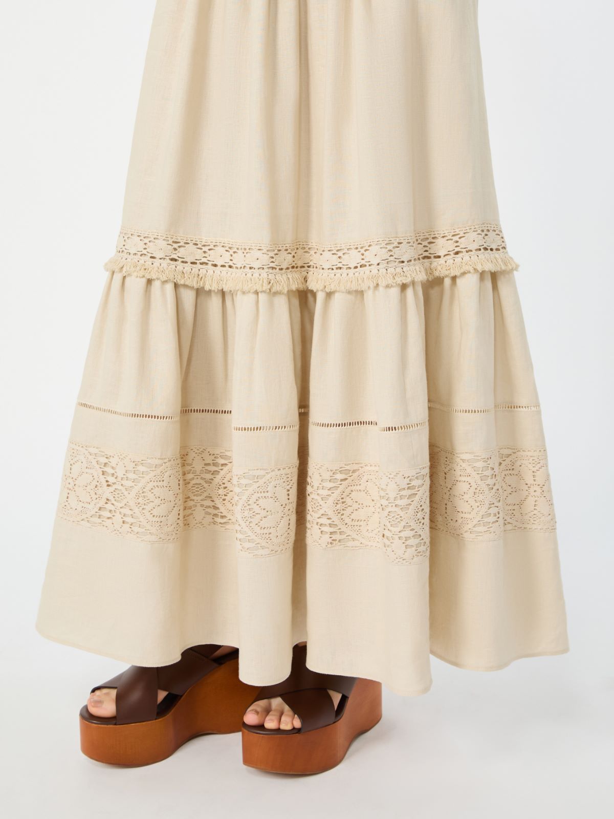 - Long linen fabric skirt - SAND - Weekend - 4