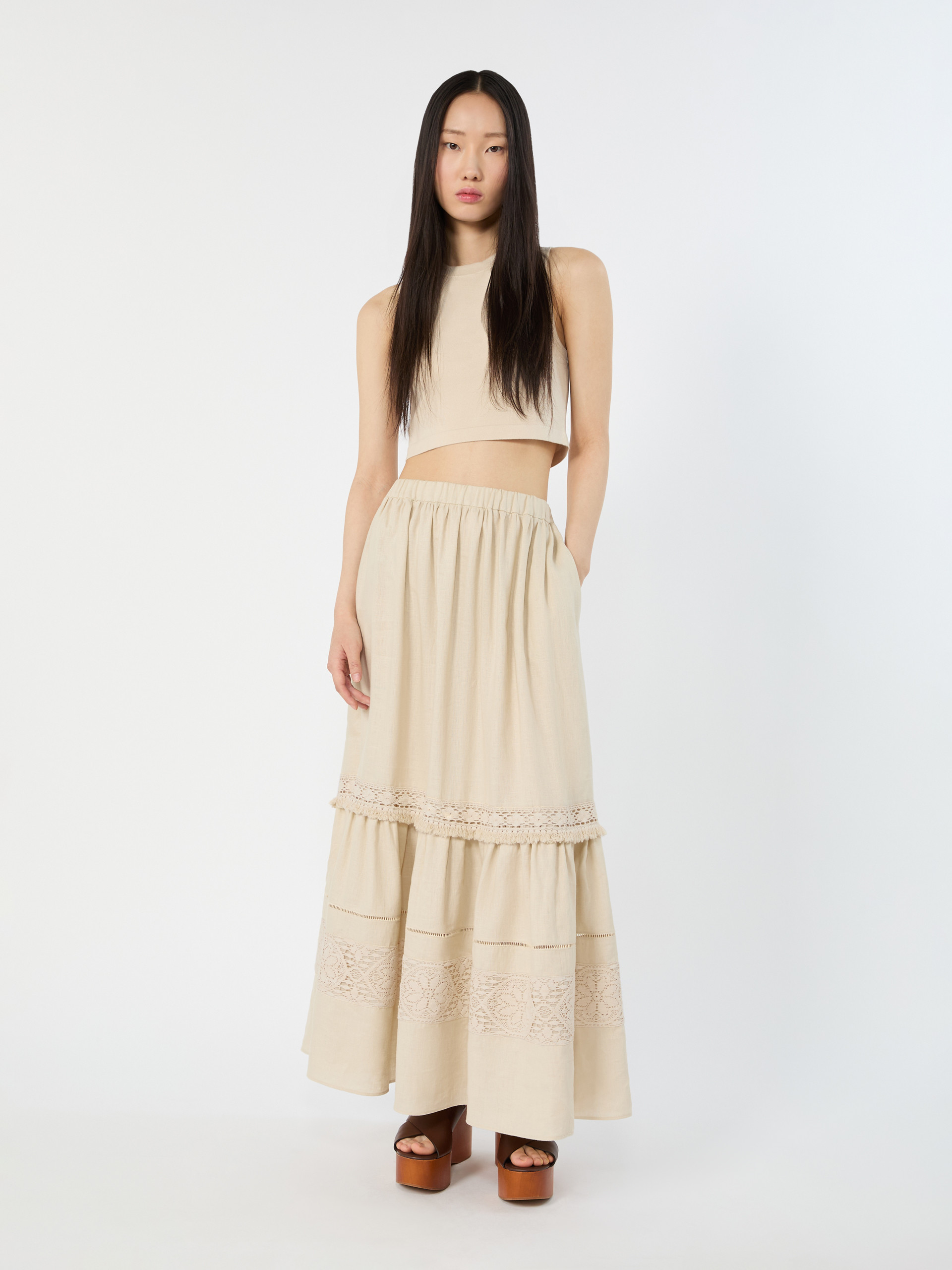 Long linen fabric skirt - SAND - Weekend Max Mara