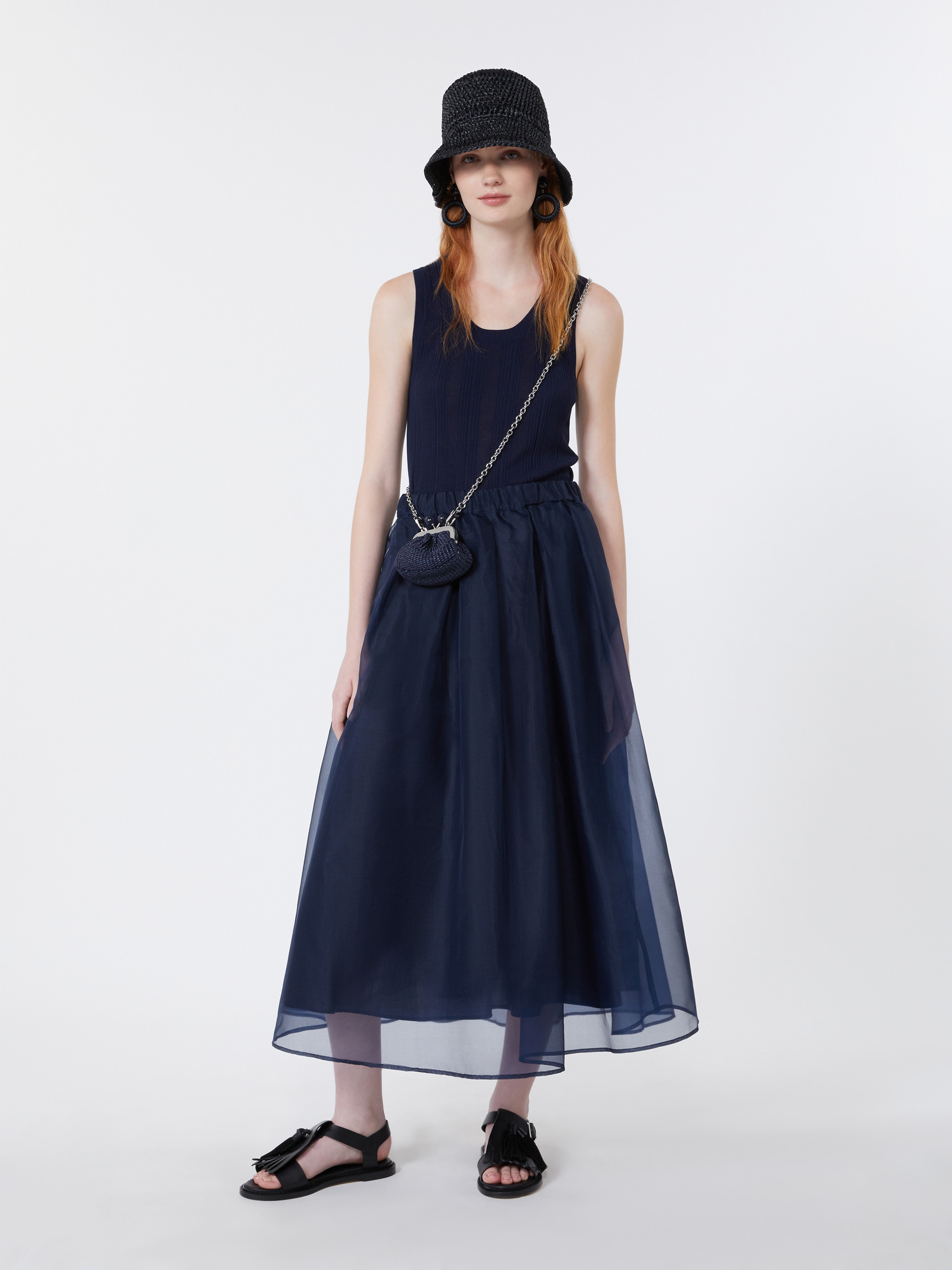 Pleated silk organza skirt - NAVY - Weekend Max Mara