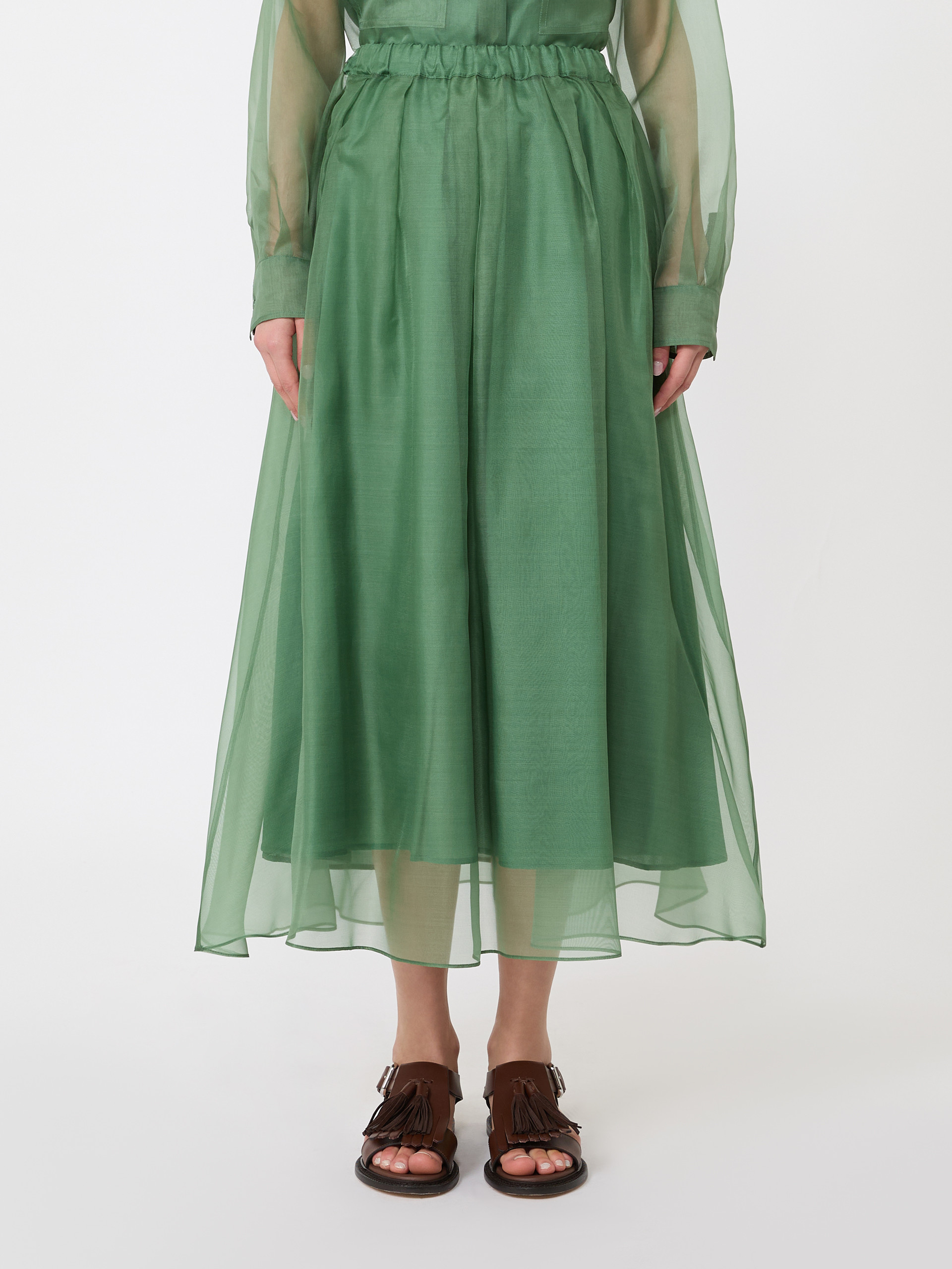 Pleated silk organza skirt - GREEN - Weekend Max Mara - 2