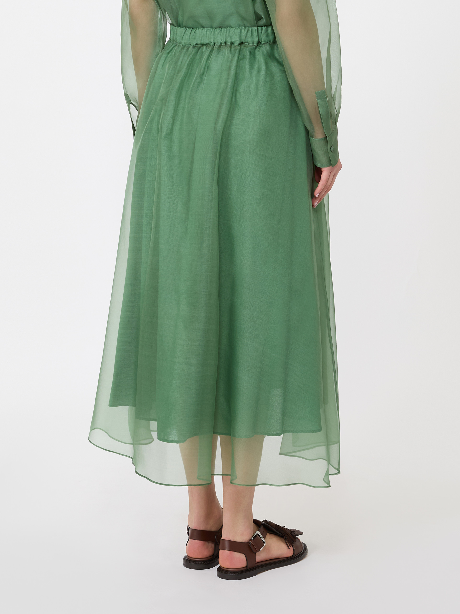 Pleated silk organza skirt - GREEN - Weekend Max Mara - 3