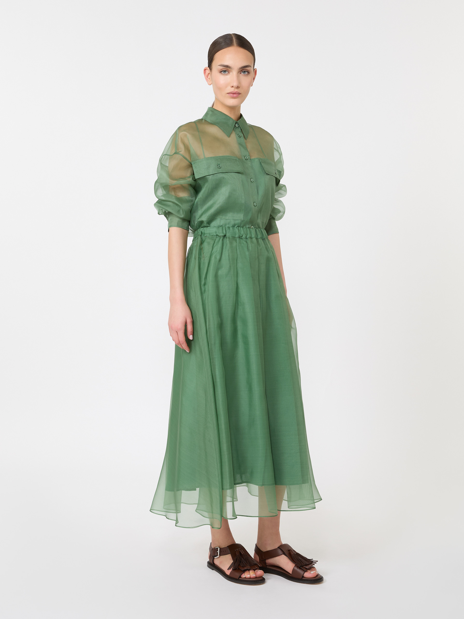 Pleated silk organza skirt - GREEN - Weekend Max Mara