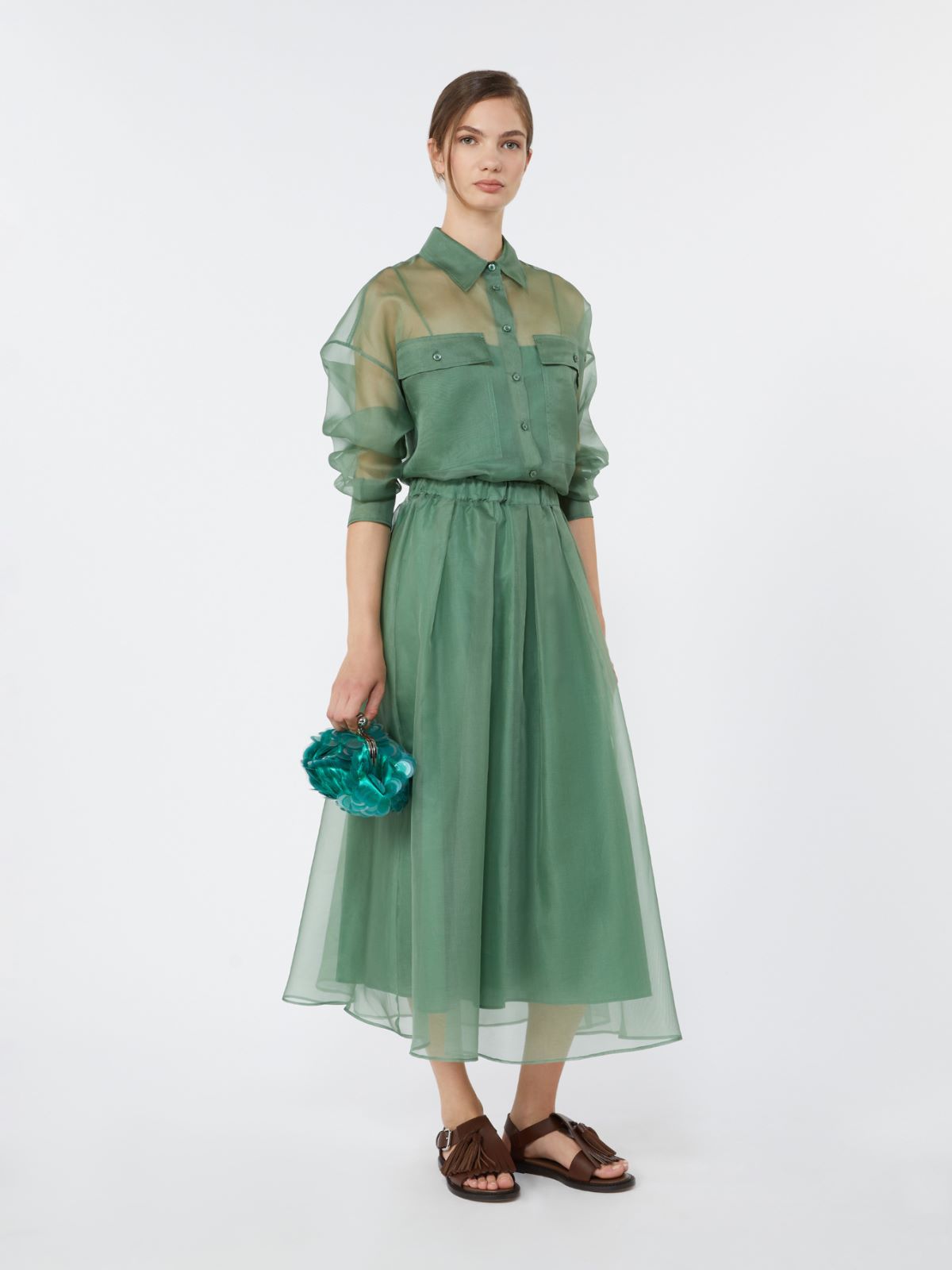 Pleated silk organza skirt - GREEN - Weekend