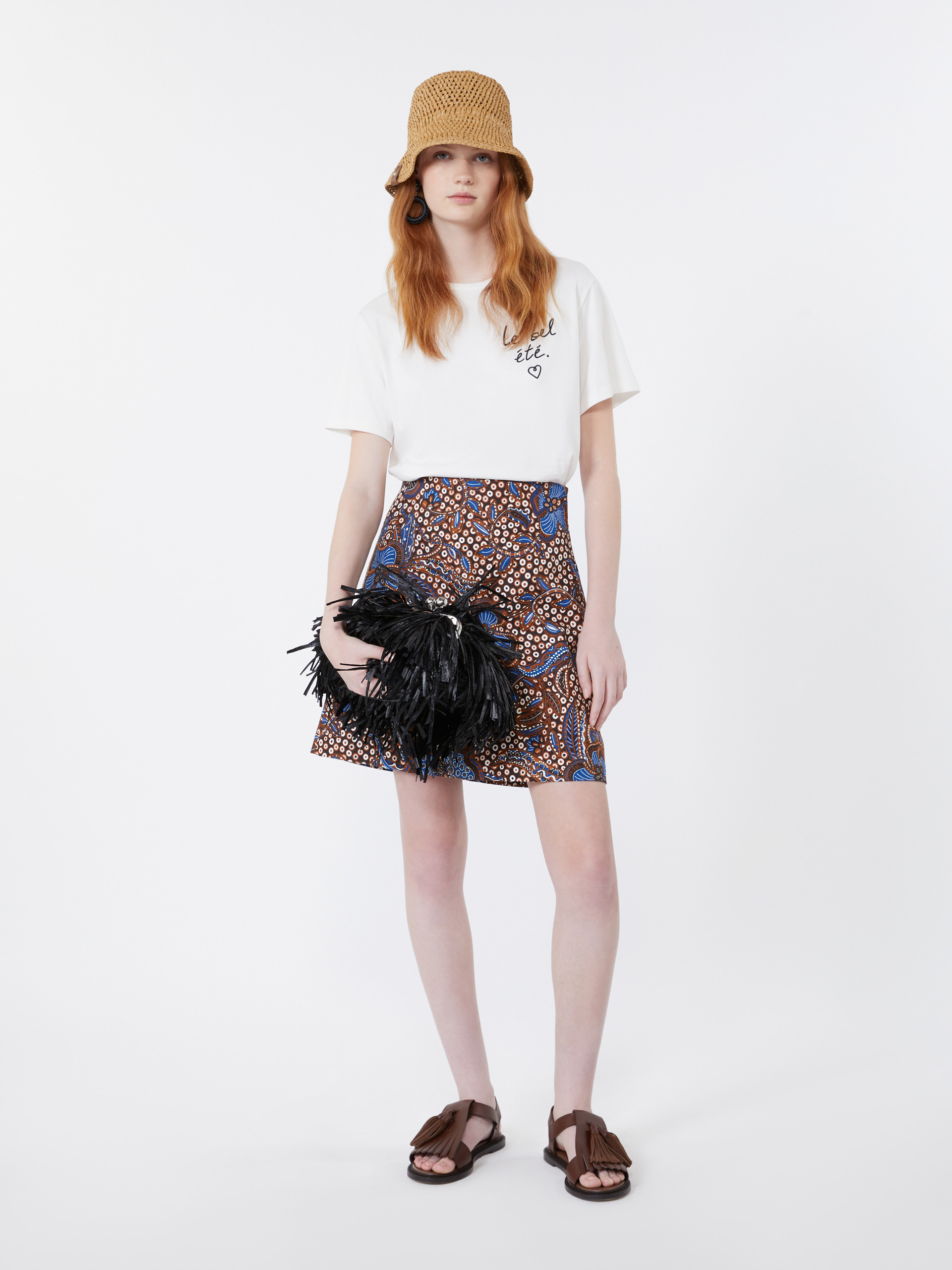 Printed stretch cotton short skirt - TOBACCO - Weekend Max Mara
