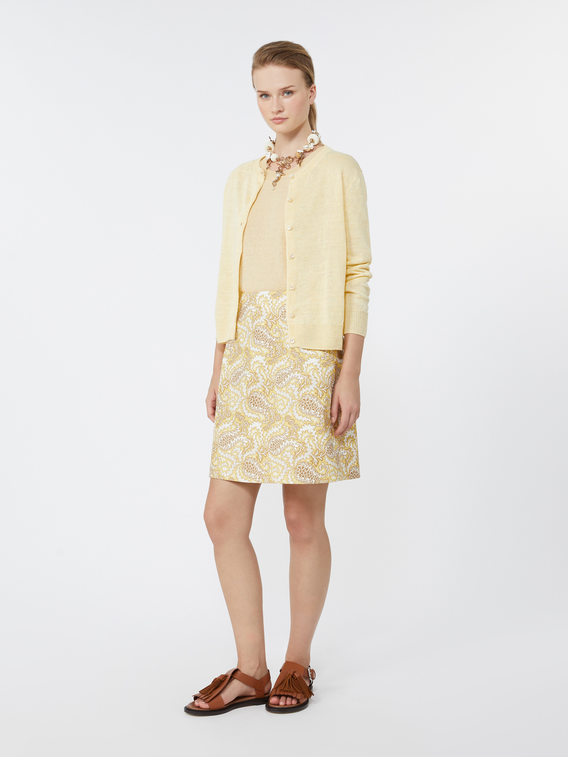 Printed stretch cotton short skirt - LIGHT YELLOW - Weekend Max Mara