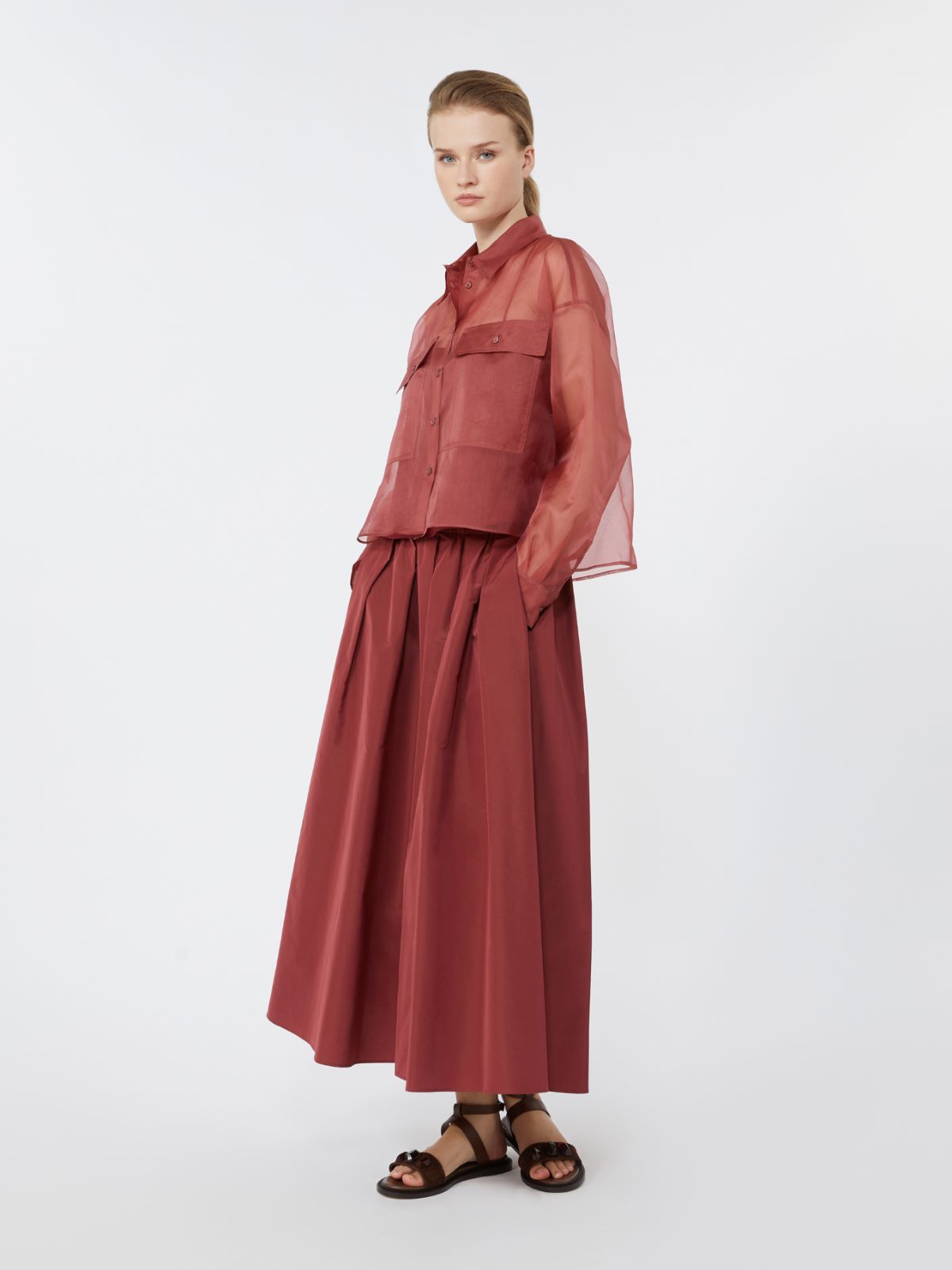 Pleated taffeta long skirt - CHERRY - Weekend