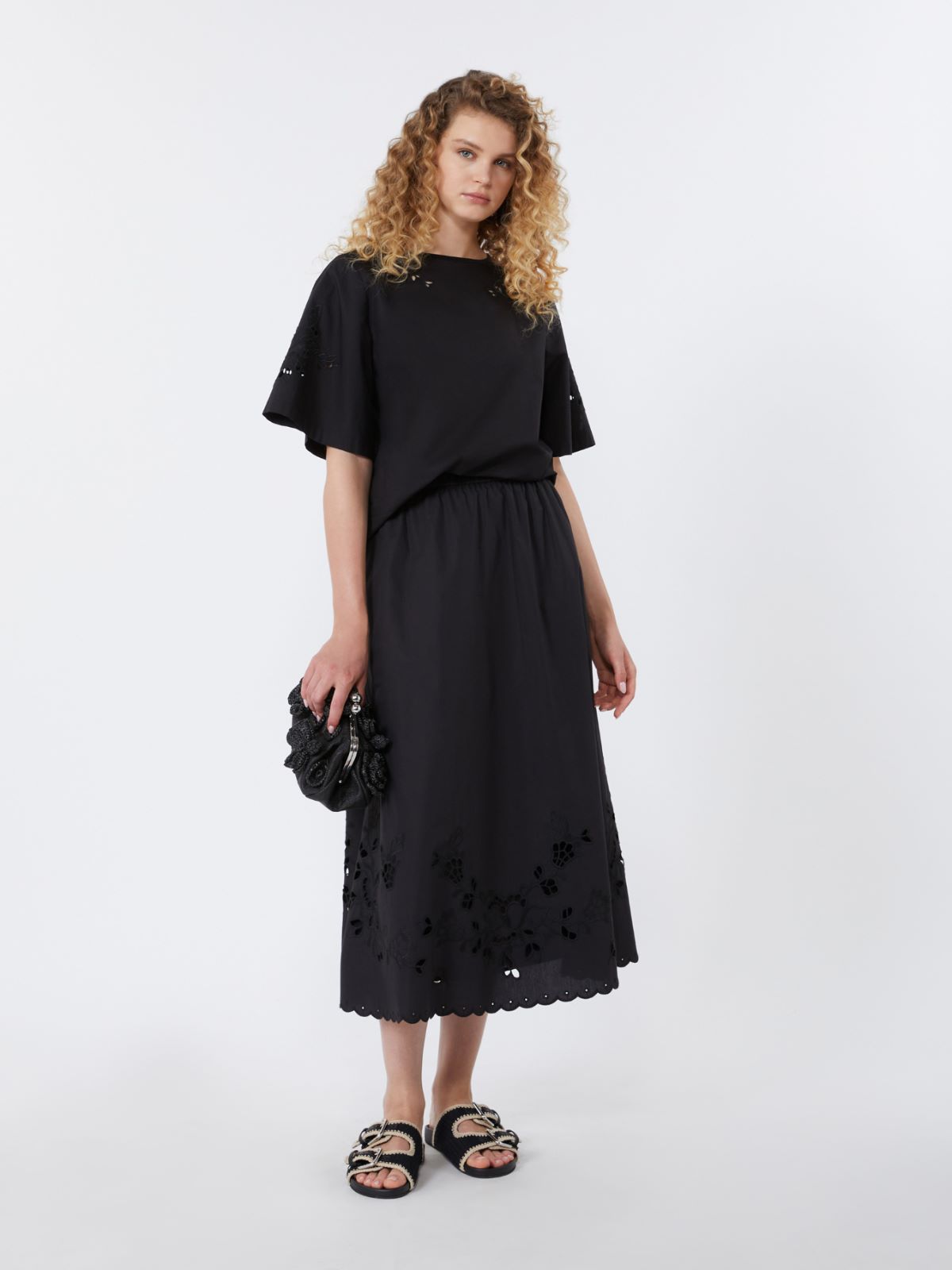 Cotton-poplin midi skirt - BLACK - Weekend