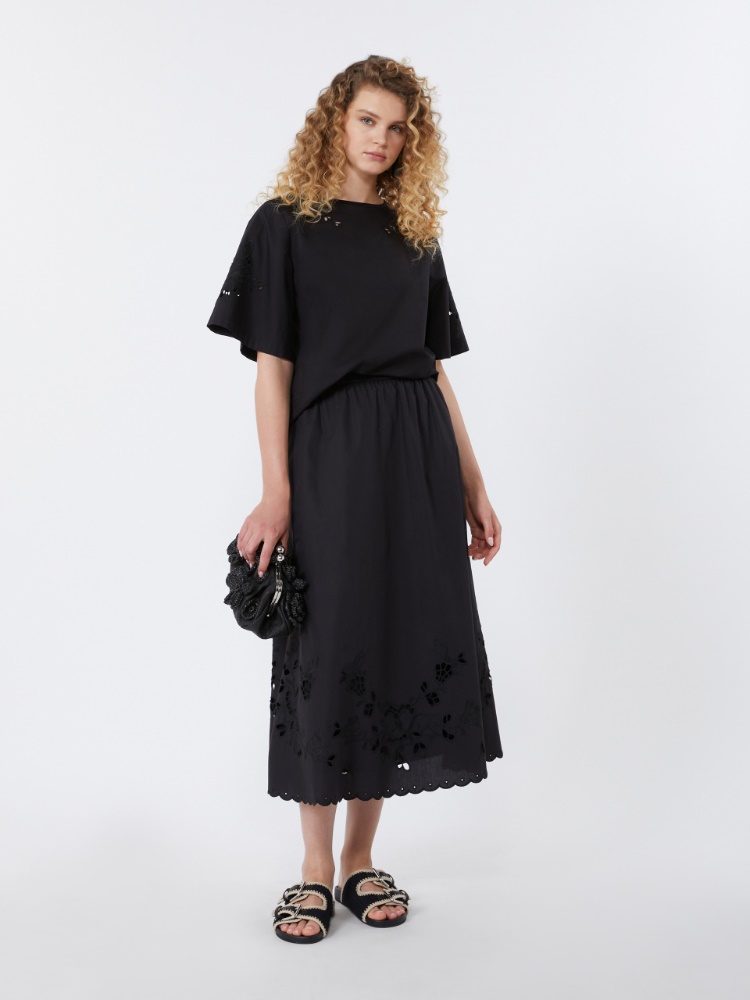 Cotton-poplin midi skirt - BLACK - Weekend