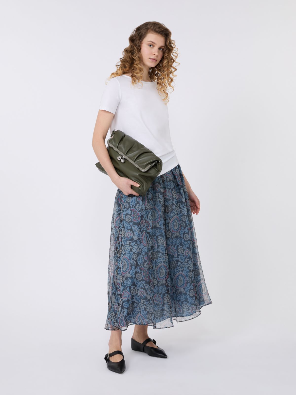 Long printed silk skirt - LIGHT BLUE - Weekend