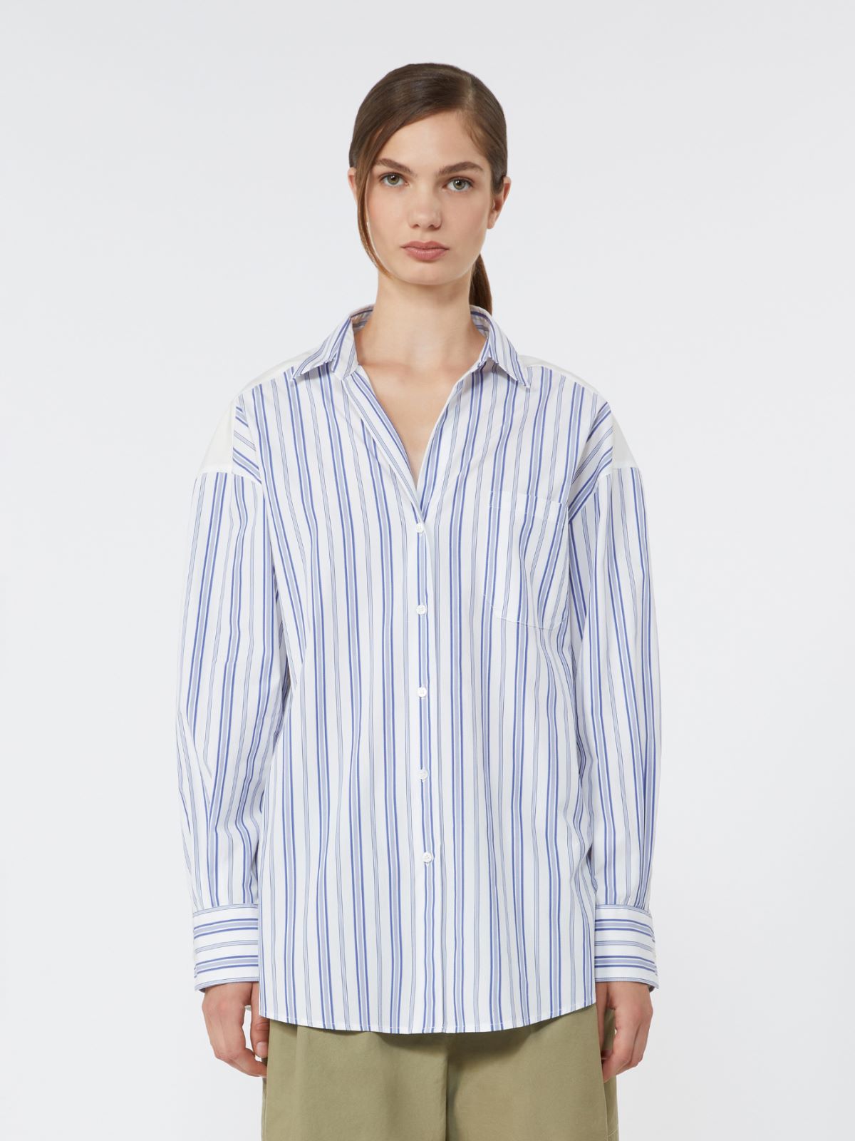 Striped cotton shirt with eyelet lace - NAVY - Weekend - 2