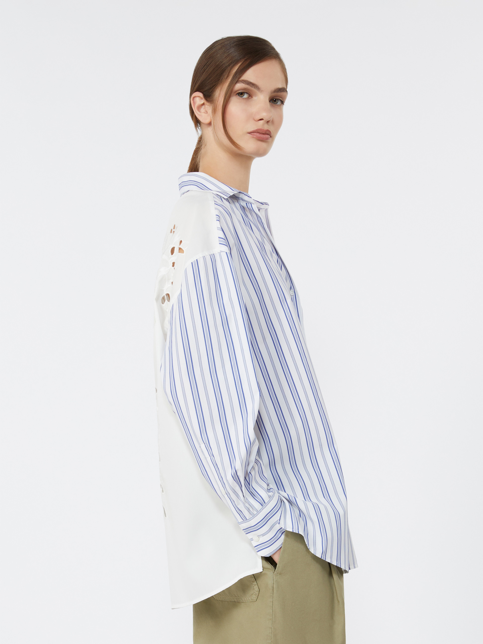 Striped cotton shirt with eyelet lace - NAVY - Weekend Max Mara - 4