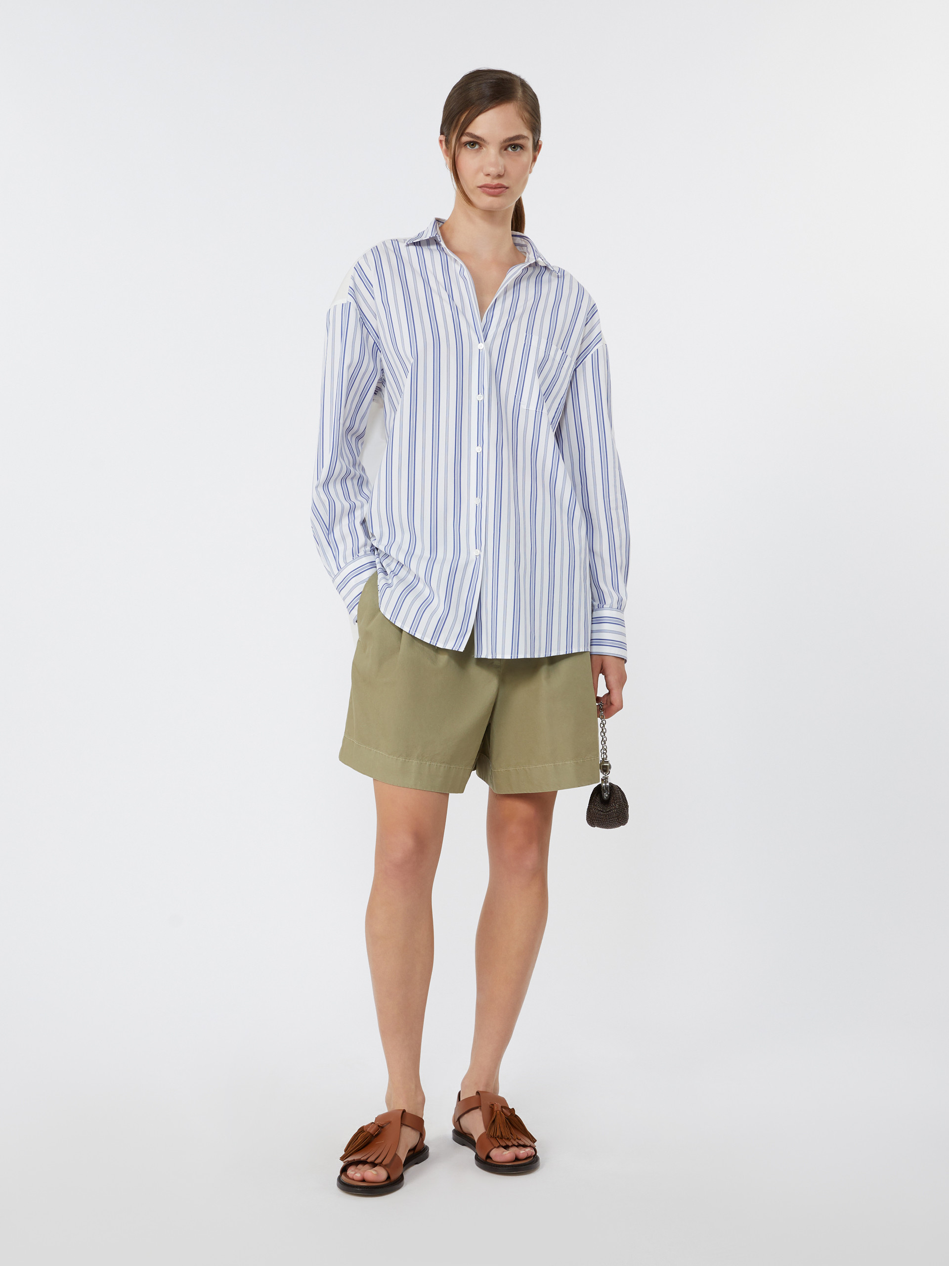 Striped cotton shirt with eyelet lace - NAVY - Weekend Max Mara