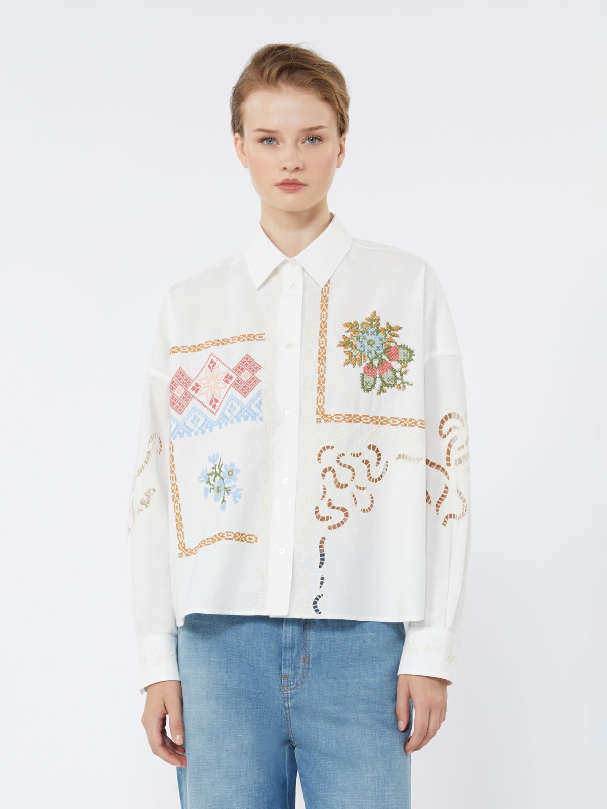 Cotton blouse with lace and embroideries - WHITE - Weekend - 2