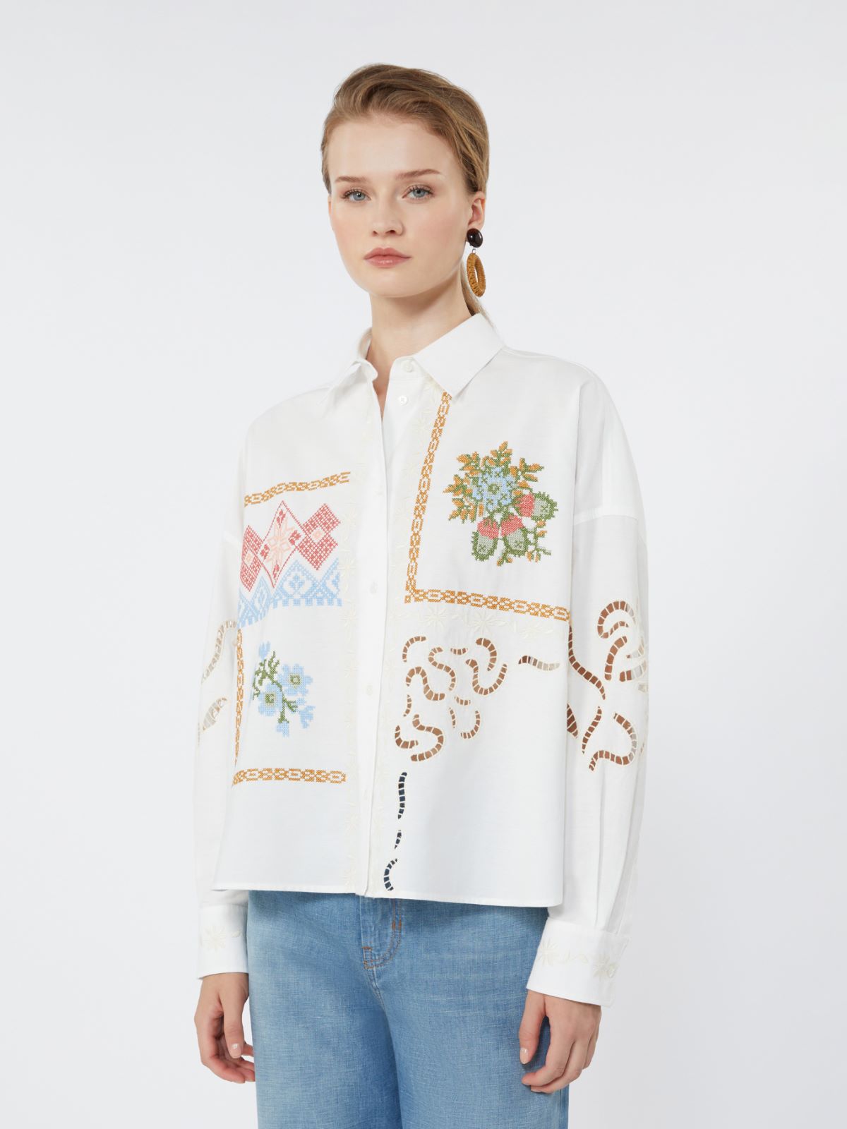 Cotton blouse with lace and embroideries - WHITE - Weekend - 4