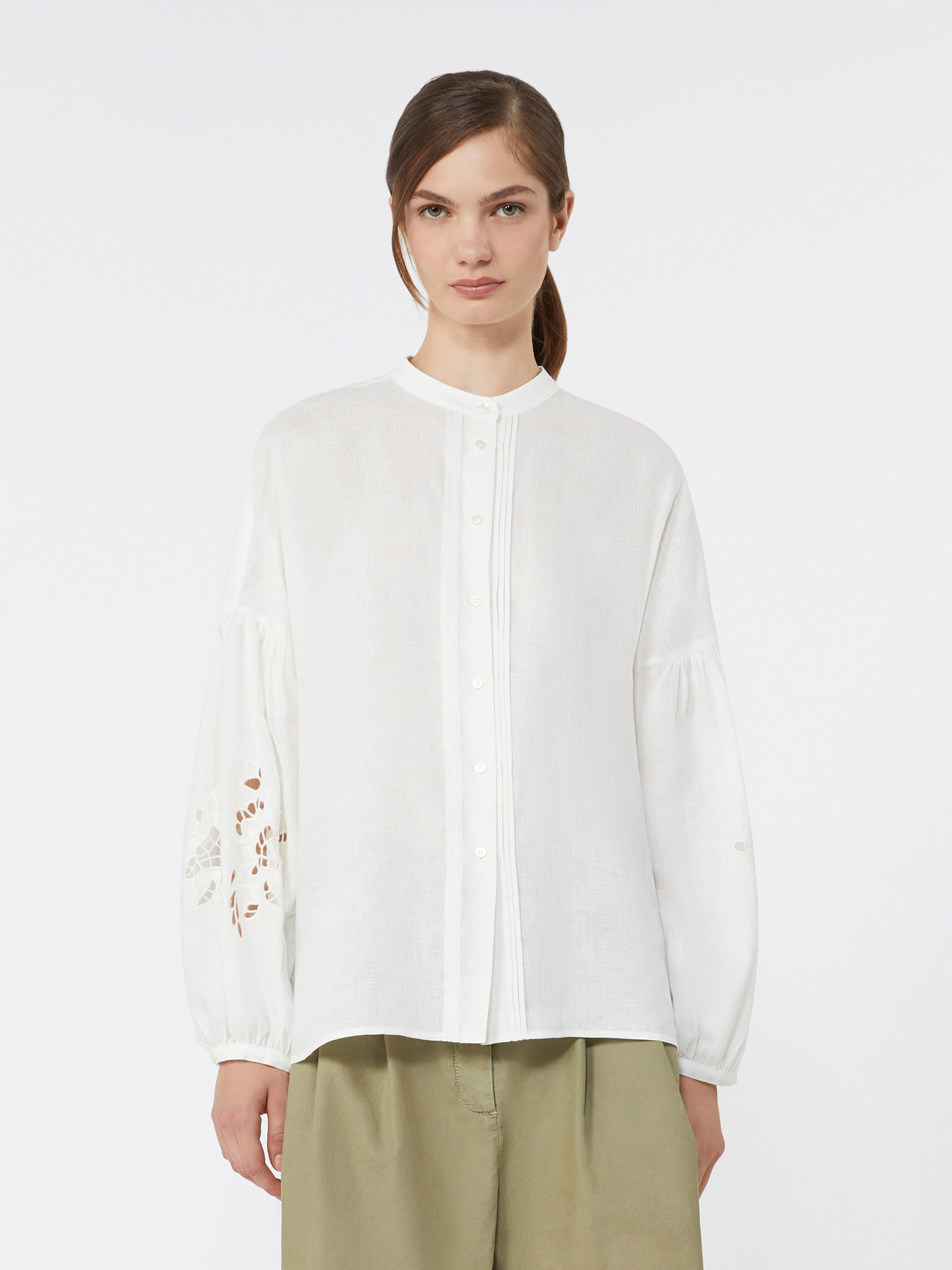 Linen canvas mandarin-collar shirt - WHITE - Weekend Max Mara - 2