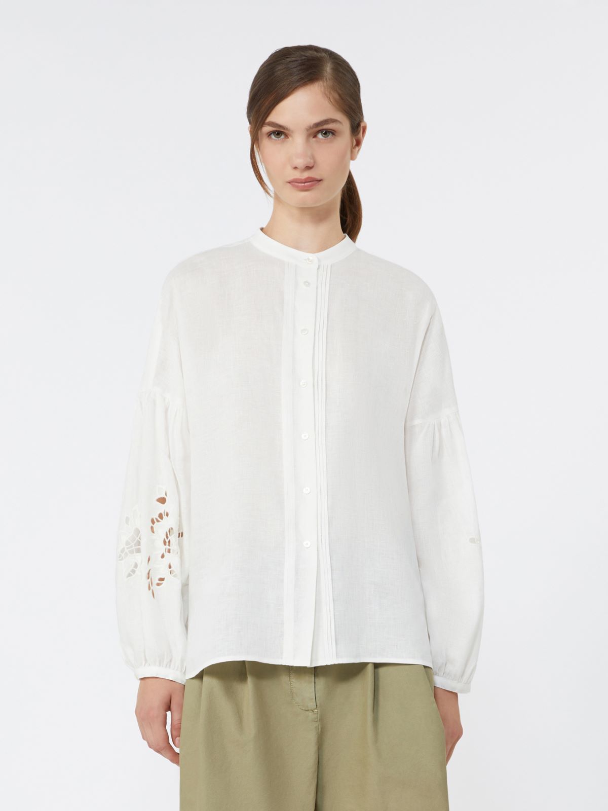 Linen canvas mandarin-collar shirt - WHITE - Weekend - 2