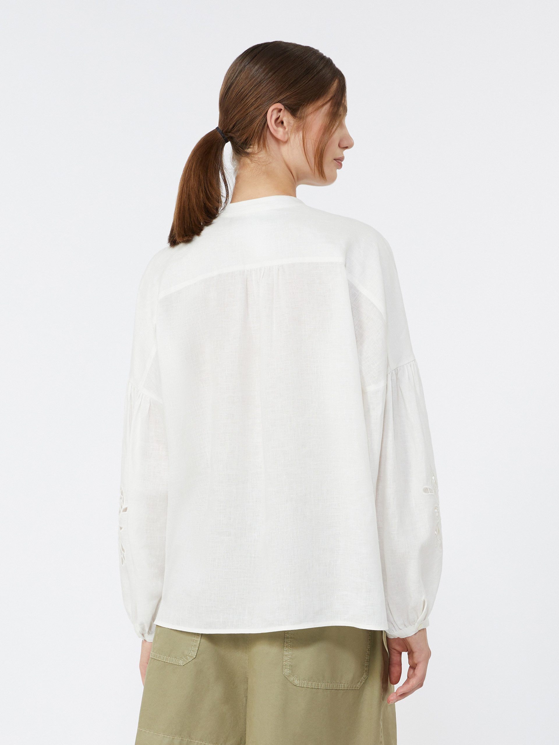 Linen canvas mandarin-collar shirt - WHITE - Weekend Max Mara - 3