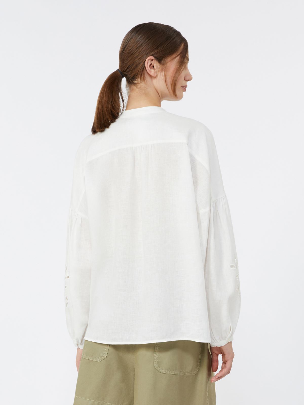 Linen canvas mandarin-collar shirt - WHITE - Weekend - 3