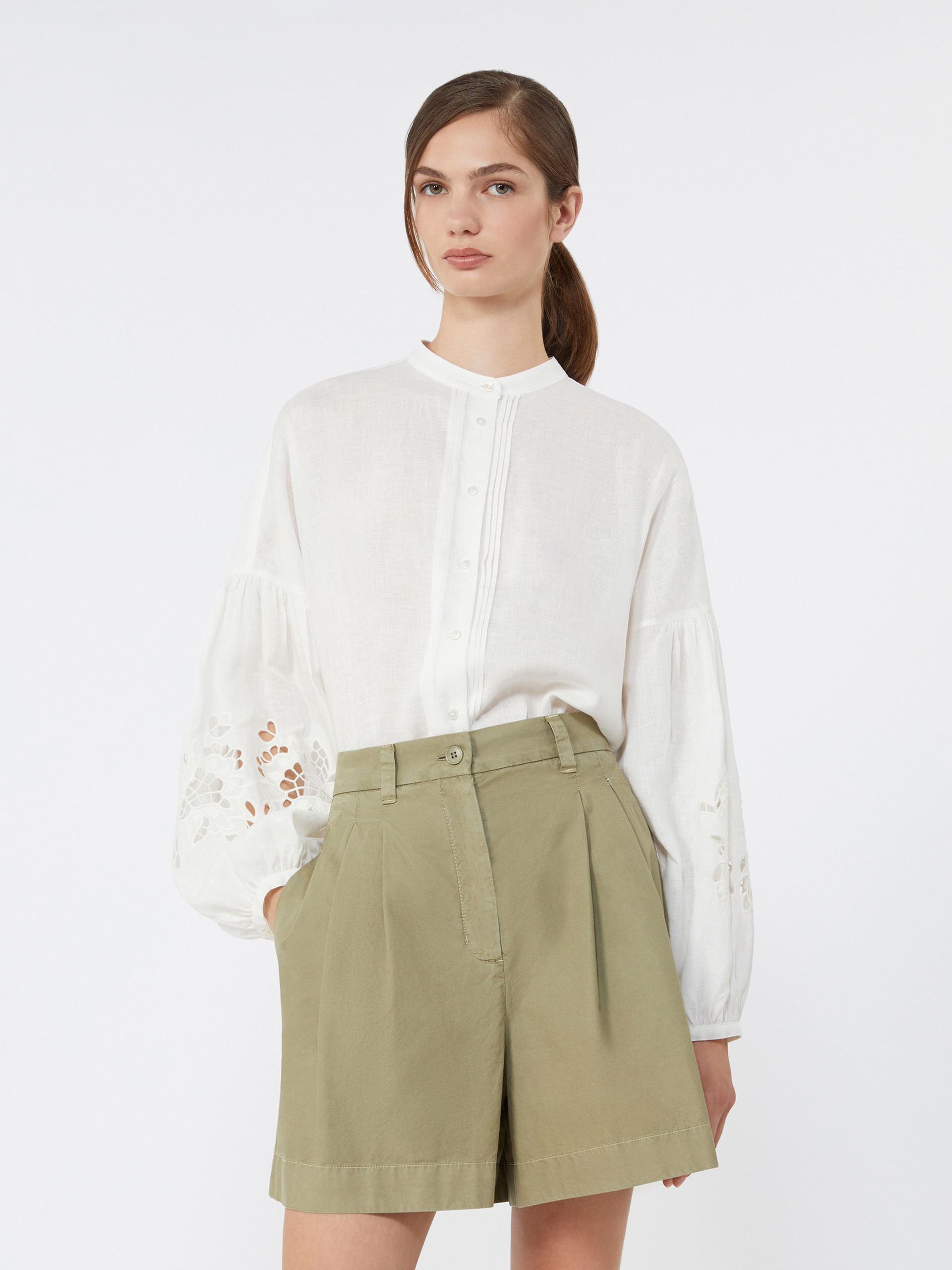 Linen canvas mandarin-collar shirt - WHITE - Weekend Max Mara - 4