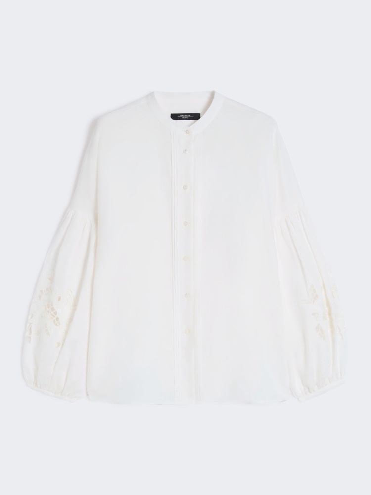 Linen canvas mandarin-collar shirt - WHITE - Weekend - 2