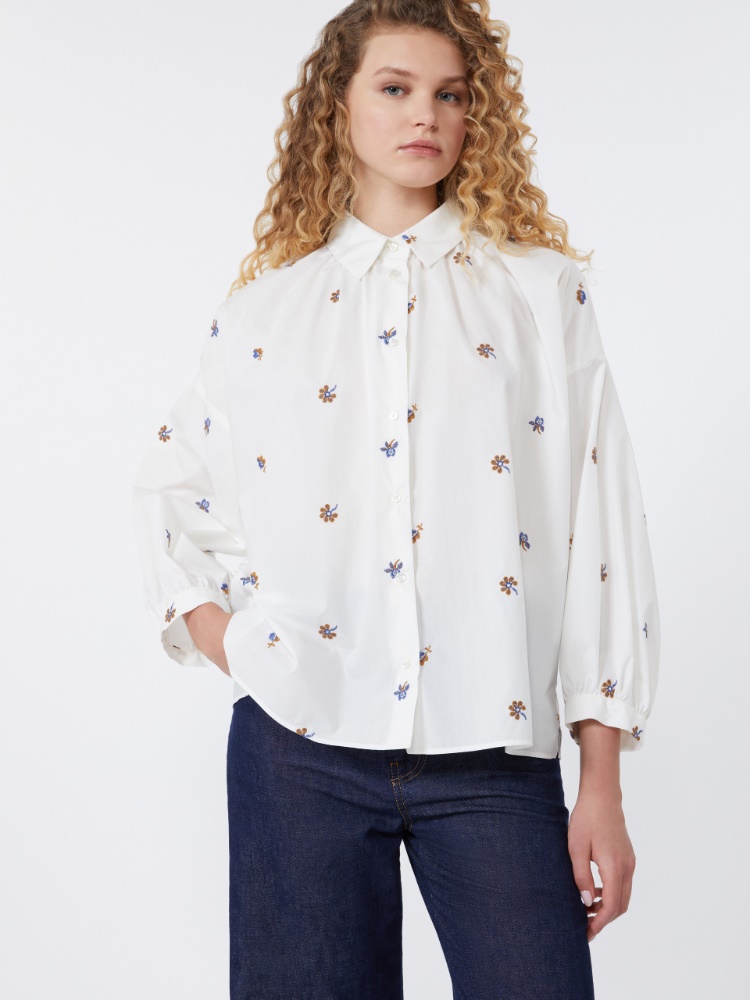 Poplin shirt with embroidery - WHITE - Weekend