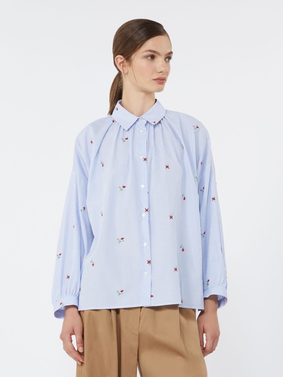 Poplin shirt with embroidery - LIGHT BLUE - Weekend - 2