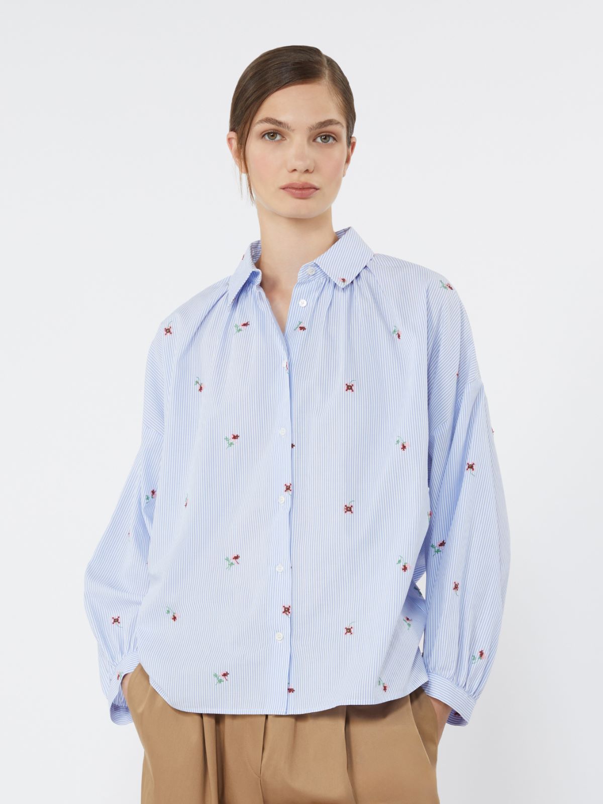 Poplin shirt with embroidery - LIGHT BLUE - Weekend - 4