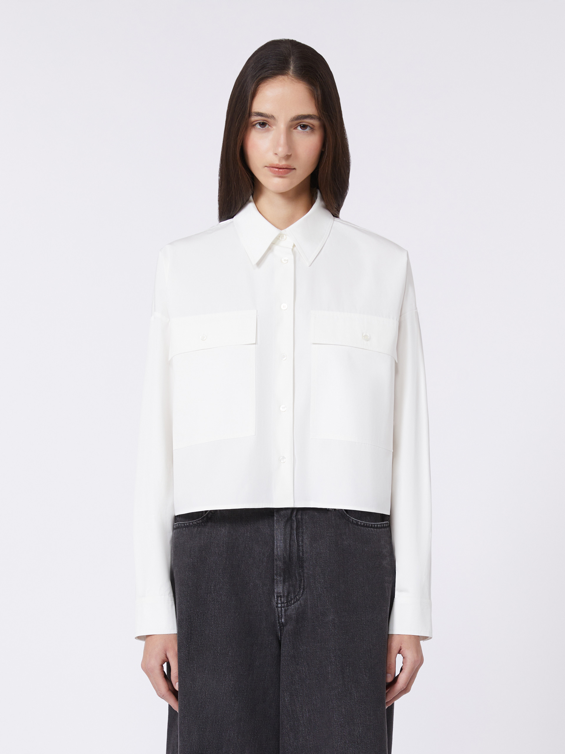 Asymmetrical washed cotton shirt - WHITE - Weekend Max Mara - 2