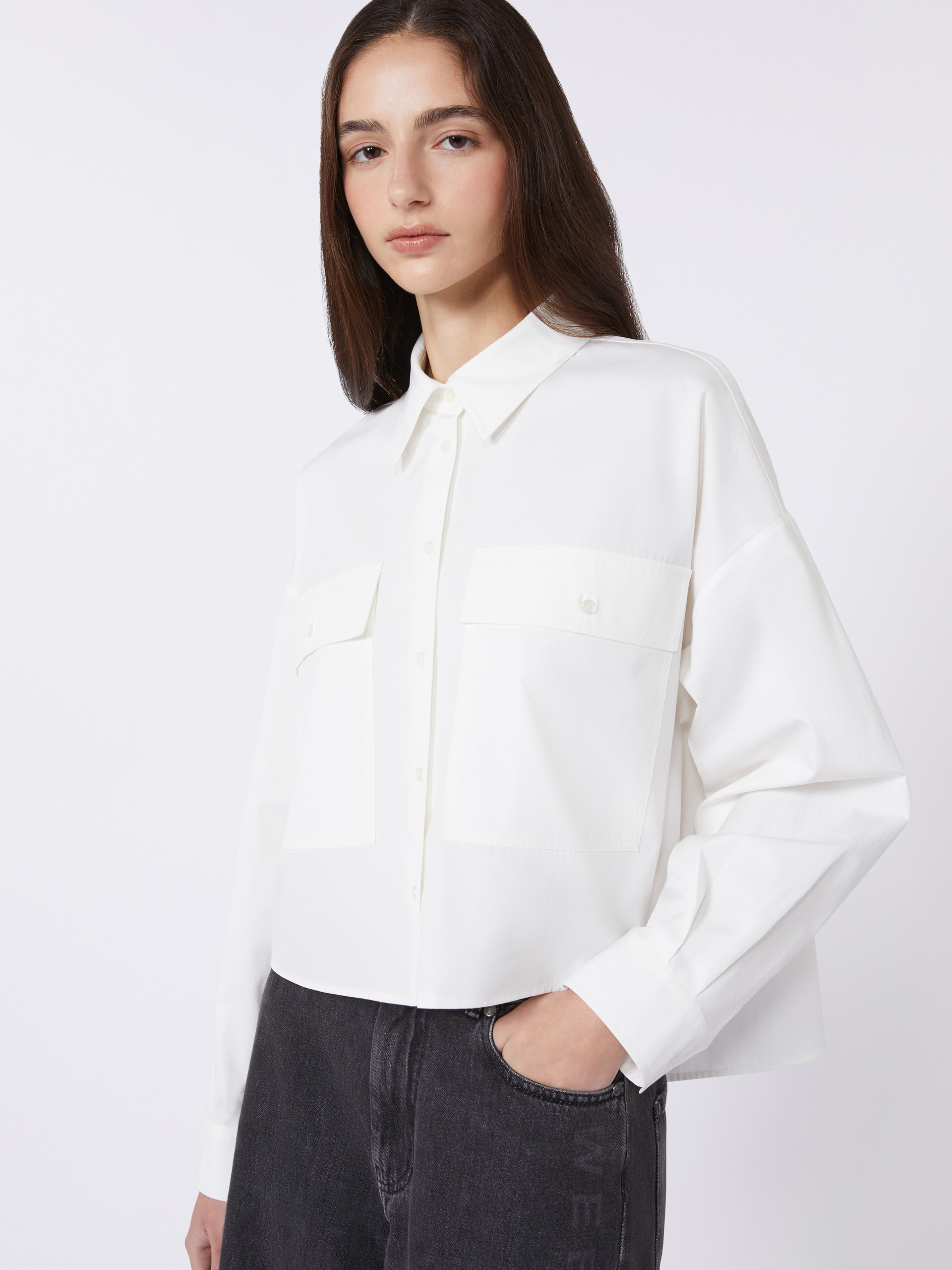 Asymmetrical washed cotton shirt - WHITE - Weekend Max Mara - 4