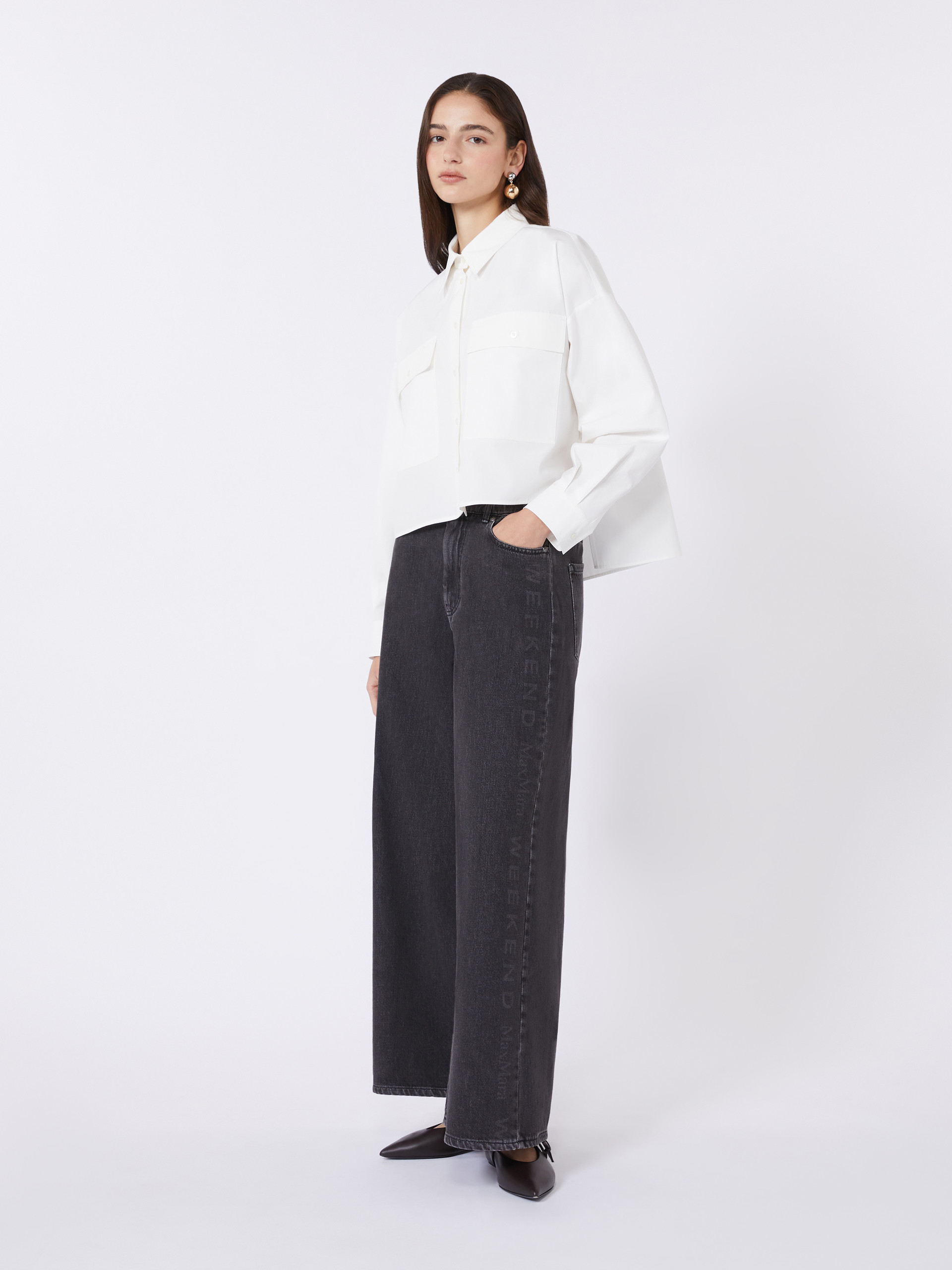 Asymmetrical washed cotton shirt - WHITE - Weekend Max Mara