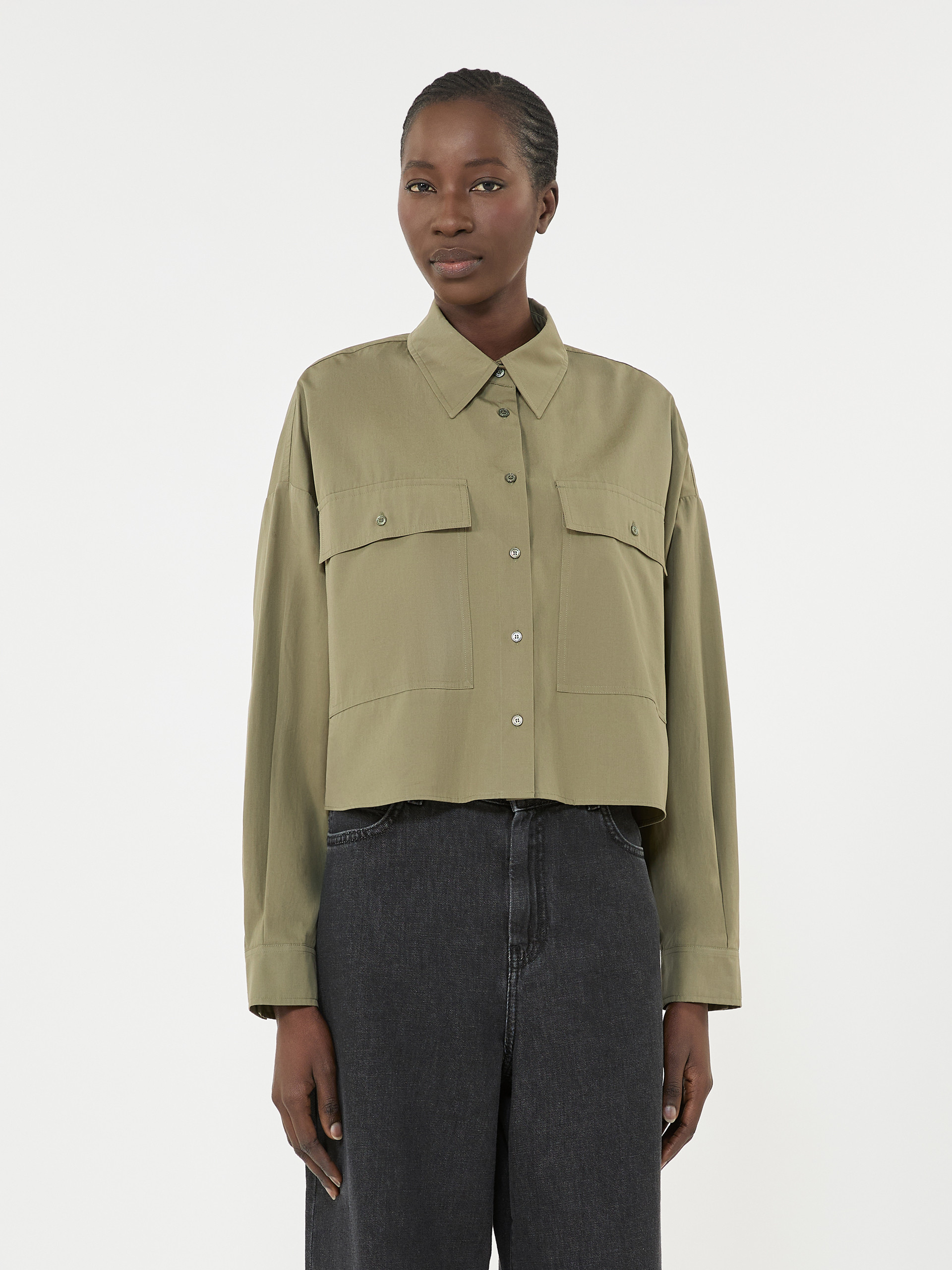 Asymmetrical washed cotton shirt - KAKI - Weekend Max Mara - 2