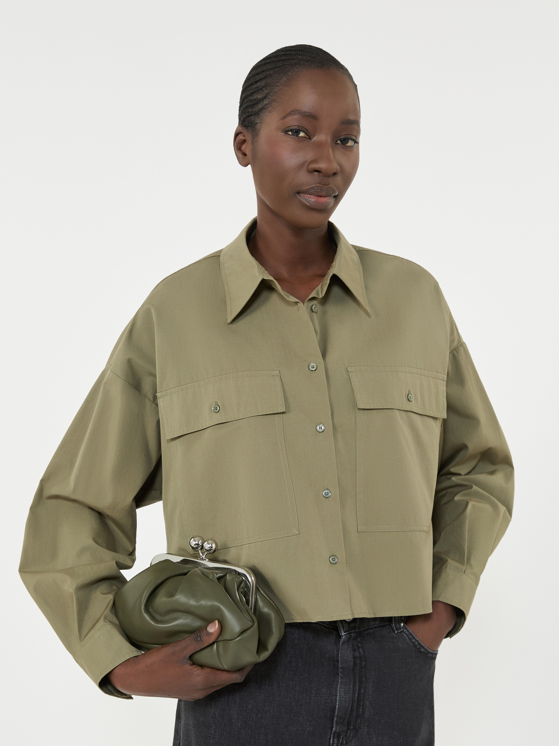 Asymmetrical washed cotton shirt - KAKI - Weekend Max Mara - 4