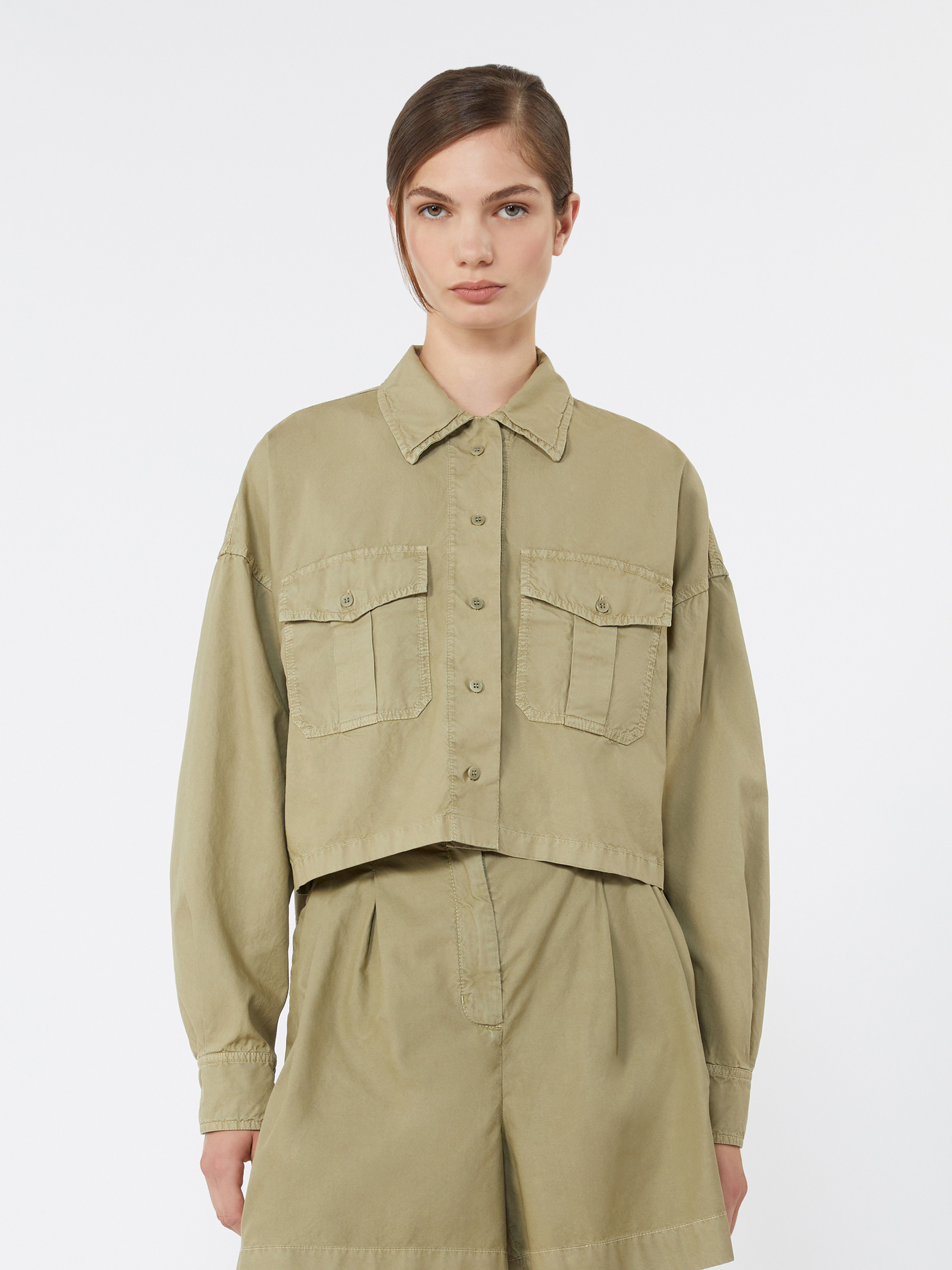 Boxy cotton Panama shirt - OLIVE GREEN - Weekend Max Mara - 2