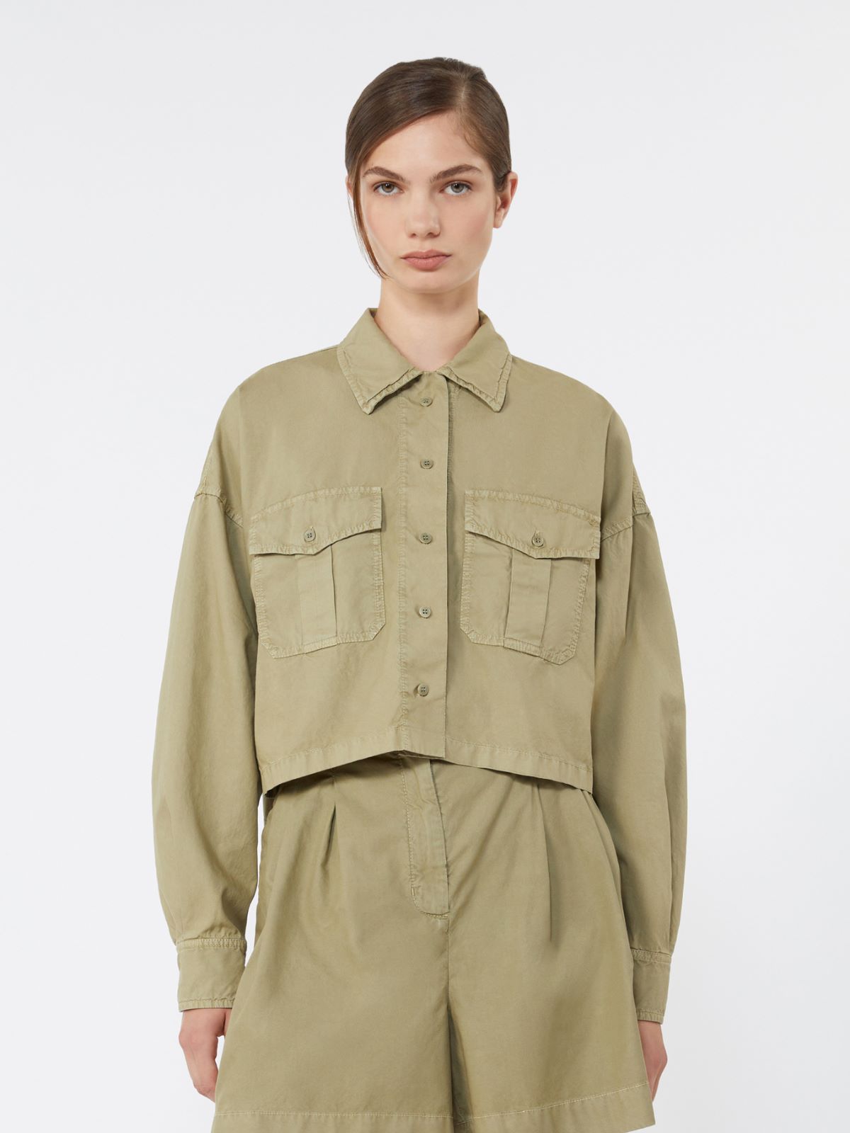 Boxy cotton Panama shirt - OLIVE GREEN - Weekend - 2