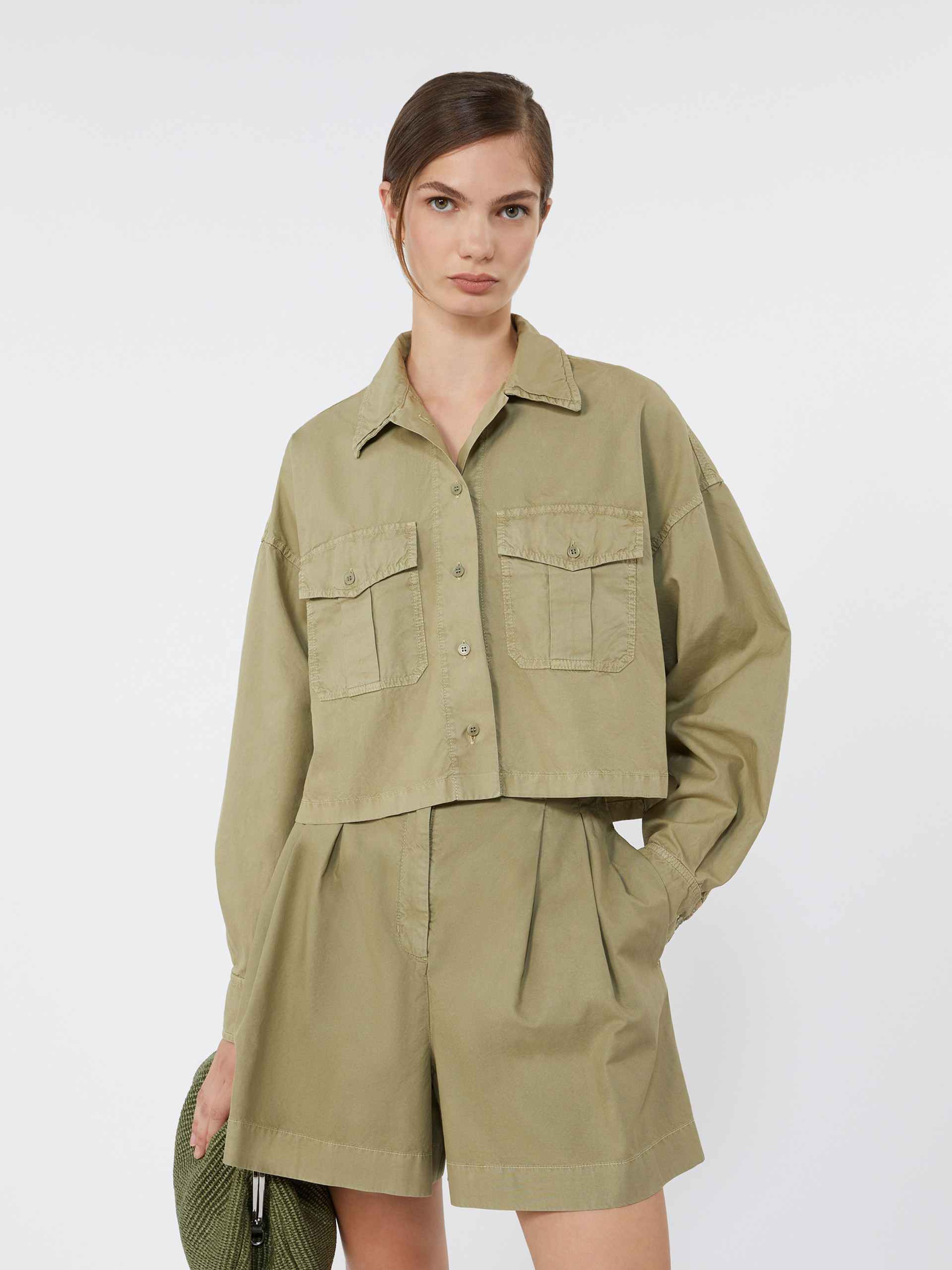 Boxy cotton Panama shirt - OLIVE GREEN - Weekend Max Mara - 4